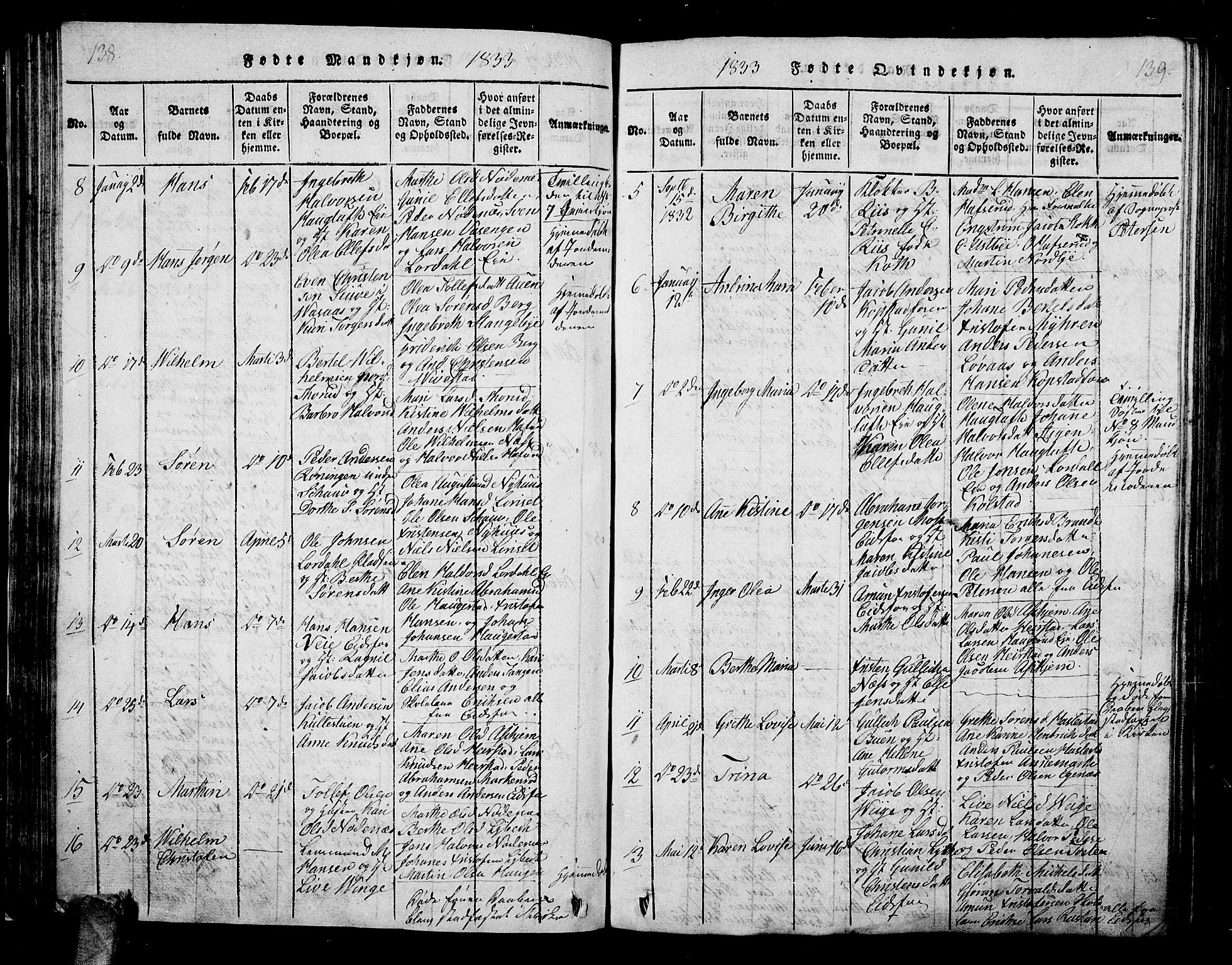 Hof kirkebøker, AV/SAKO-A-64/G/Ga/L0001: Parish register (copy) no. I 1, 1814-1844, p. 138-139