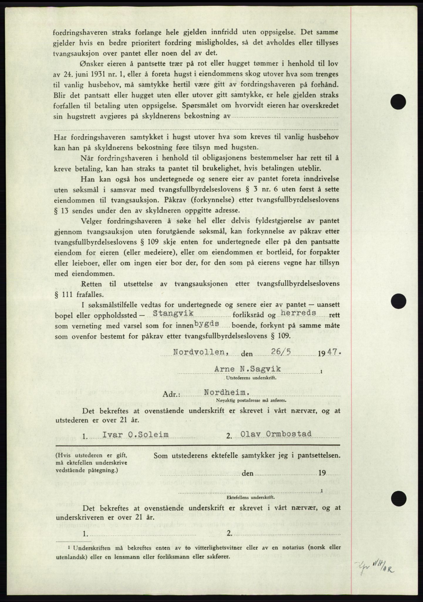 Nordmøre sorenskriveri, AV/SAT-A-4132/1/2/2Ca: Mortgage book no. B96, 1947-1947, Diary no: : 1263/1947