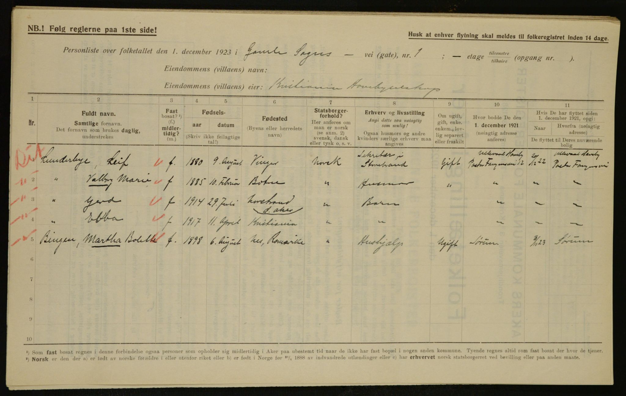 , Municipal Census 1923 for Aker, 1923, p. 17912