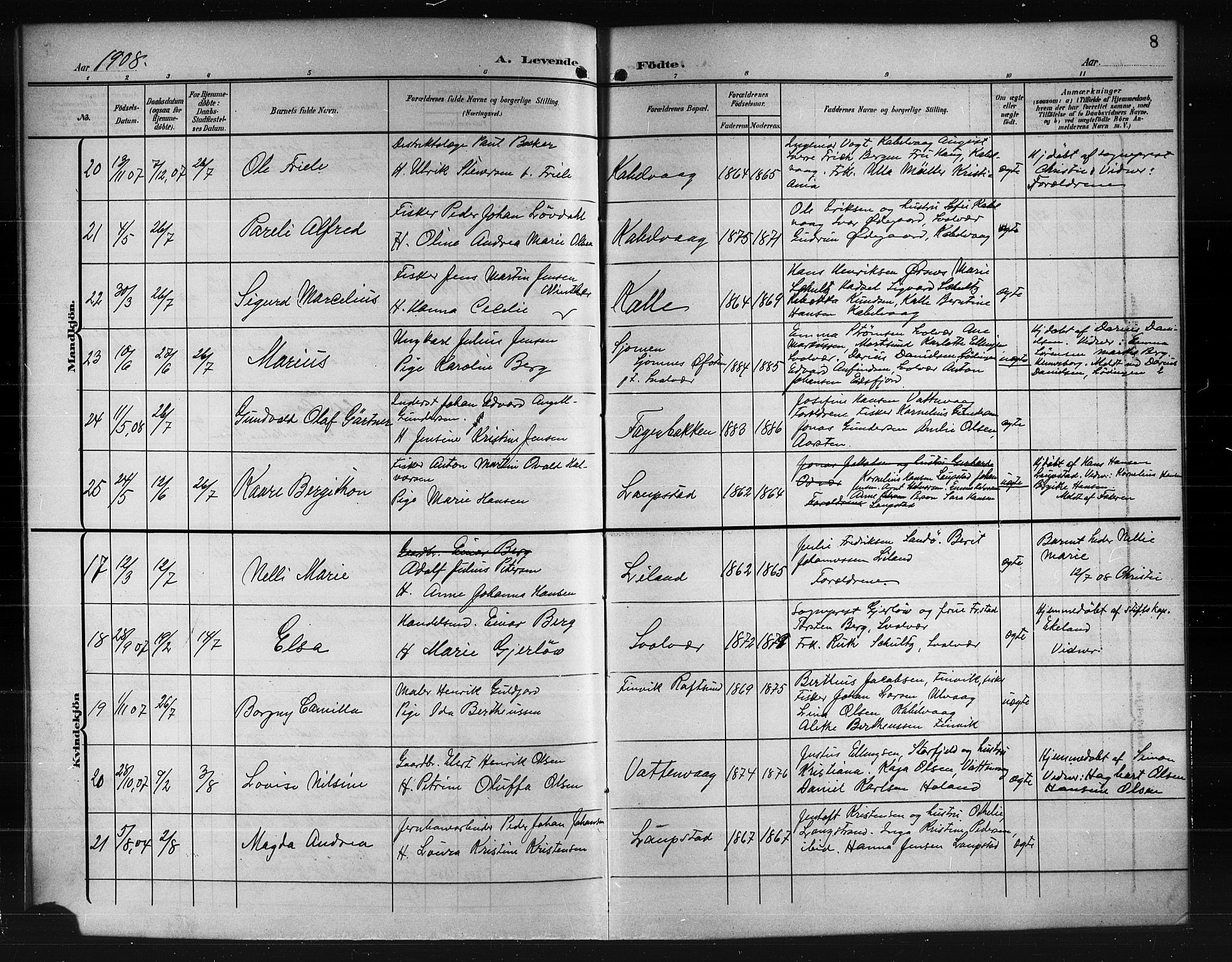 Ministerialprotokoller, klokkerbøker og fødselsregistre - Nordland, AV/SAT-A-1459/874/L1079: Parish register (copy) no. 874C08, 1907-1915, p. 8