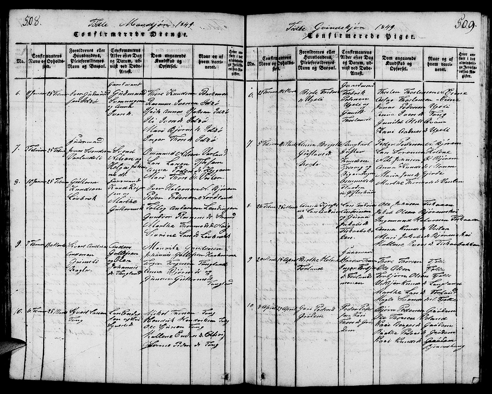 Strand sokneprestkontor, AV/SAST-A-101828/H/Ha/Hab/L0001: Parish register (copy) no. B 1, 1816-1854, p. 508-509