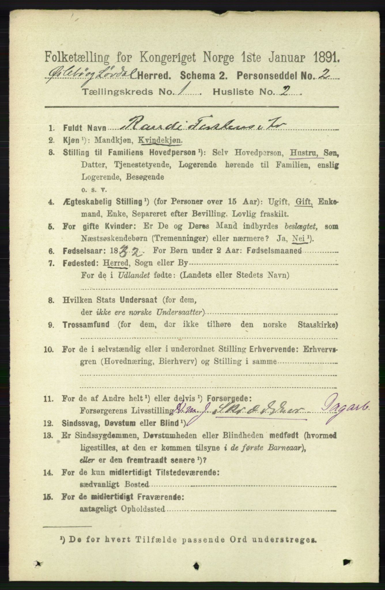 RA, 1891 census for 1021 Øyslebø og Laudal, 1891, p. 87