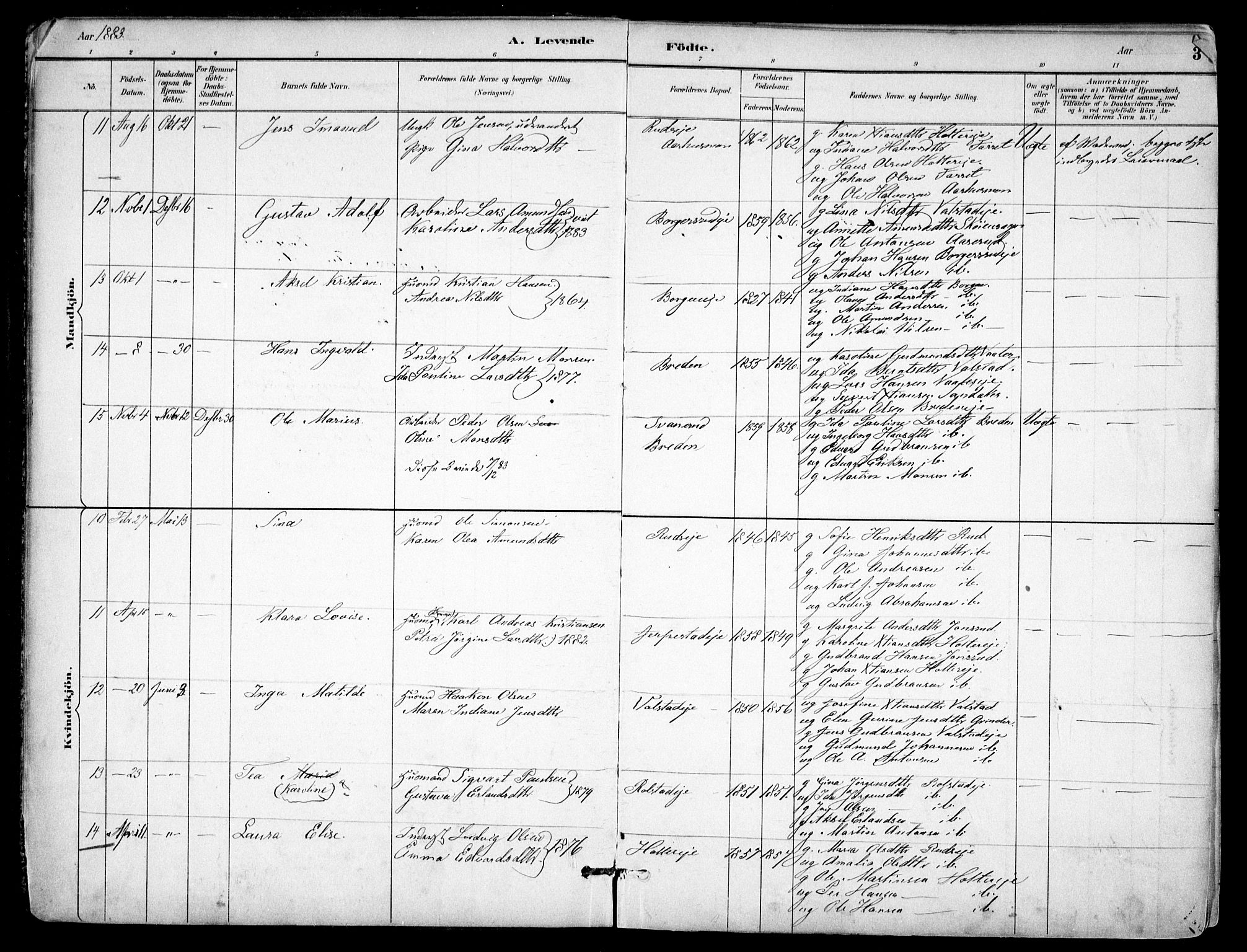 Nes prestekontor Kirkebøker, AV/SAO-A-10410/F/Fb/L0002: Parish register (official) no. II 2, 1883-1918, p. 3