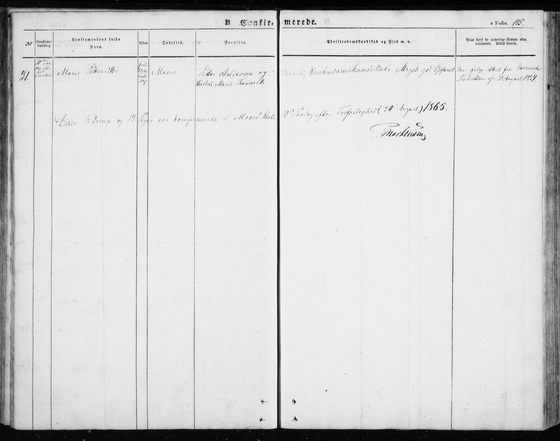Måsøy sokneprestkontor, SATØ/S-1348/H/Ha/L0002kirke: Parish register (official) no. 2, 1852-1865, p. 115