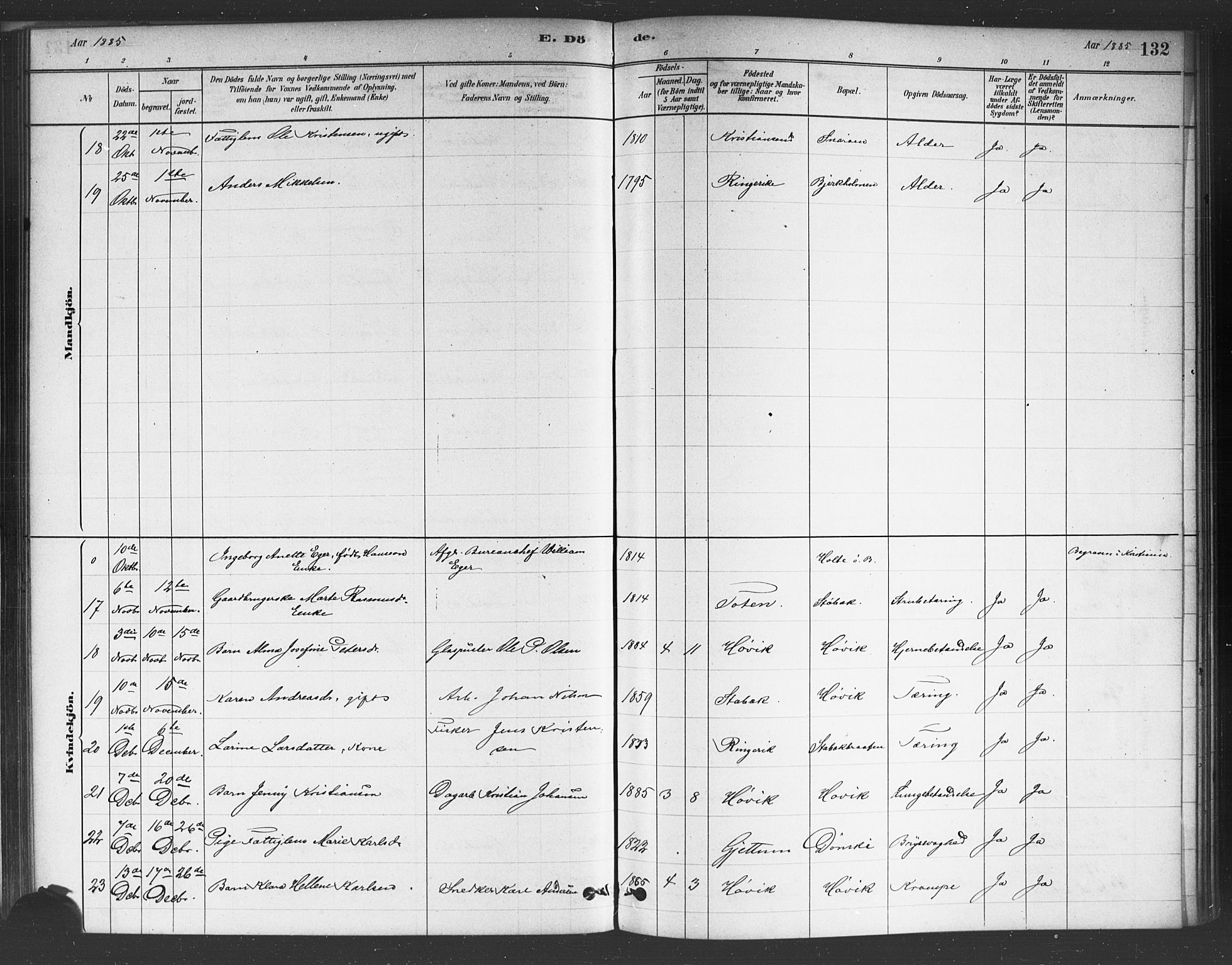 Asker prestekontor Kirkebøker, AV/SAO-A-10256a/F/Fc/L0001: Parish register (official) no. III 1, 1879-1892, p. 132