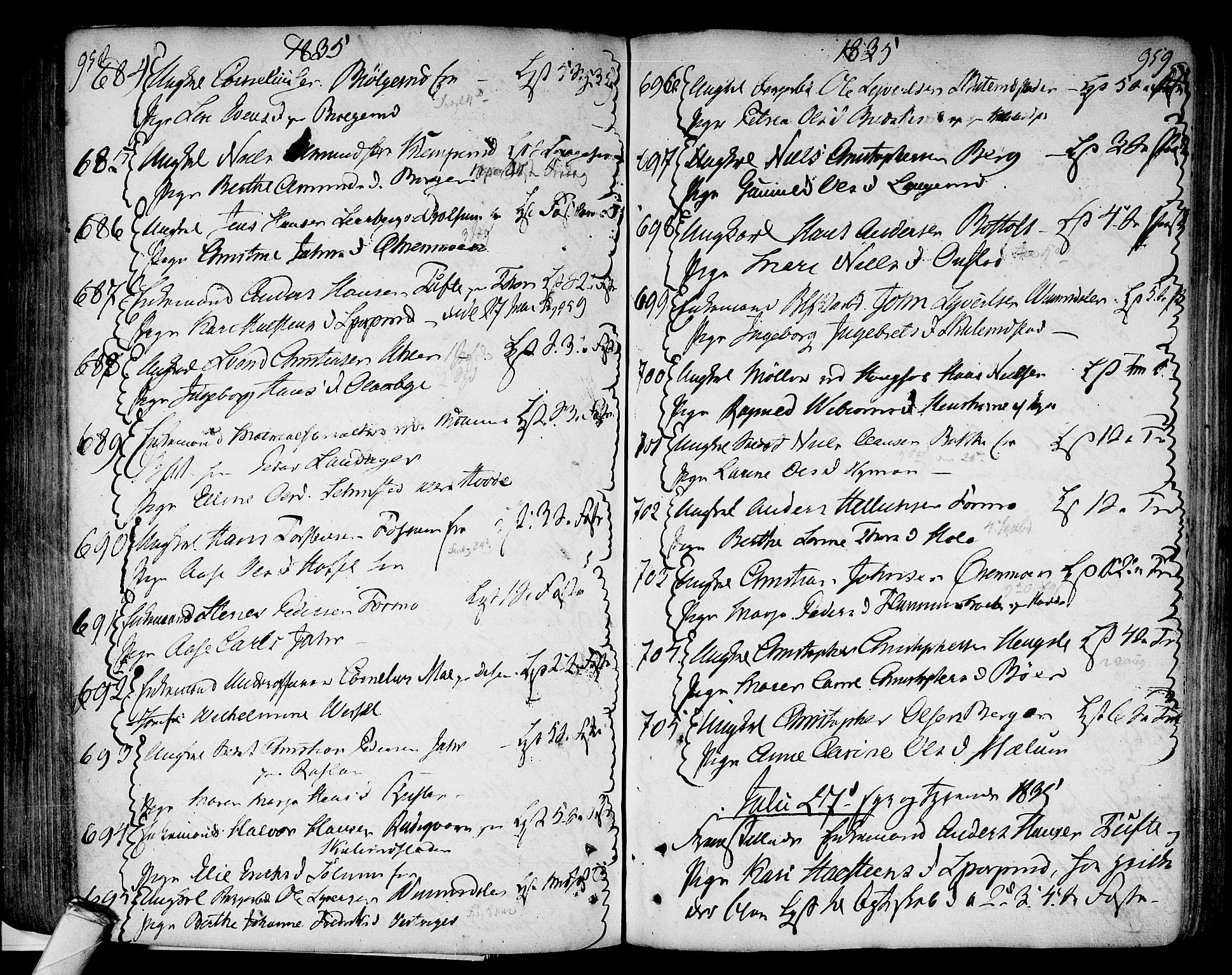 Modum kirkebøker, AV/SAKO-A-234/F/Fa/L0003: Parish register (official) no. 3, 1783-1819, p. 958-959