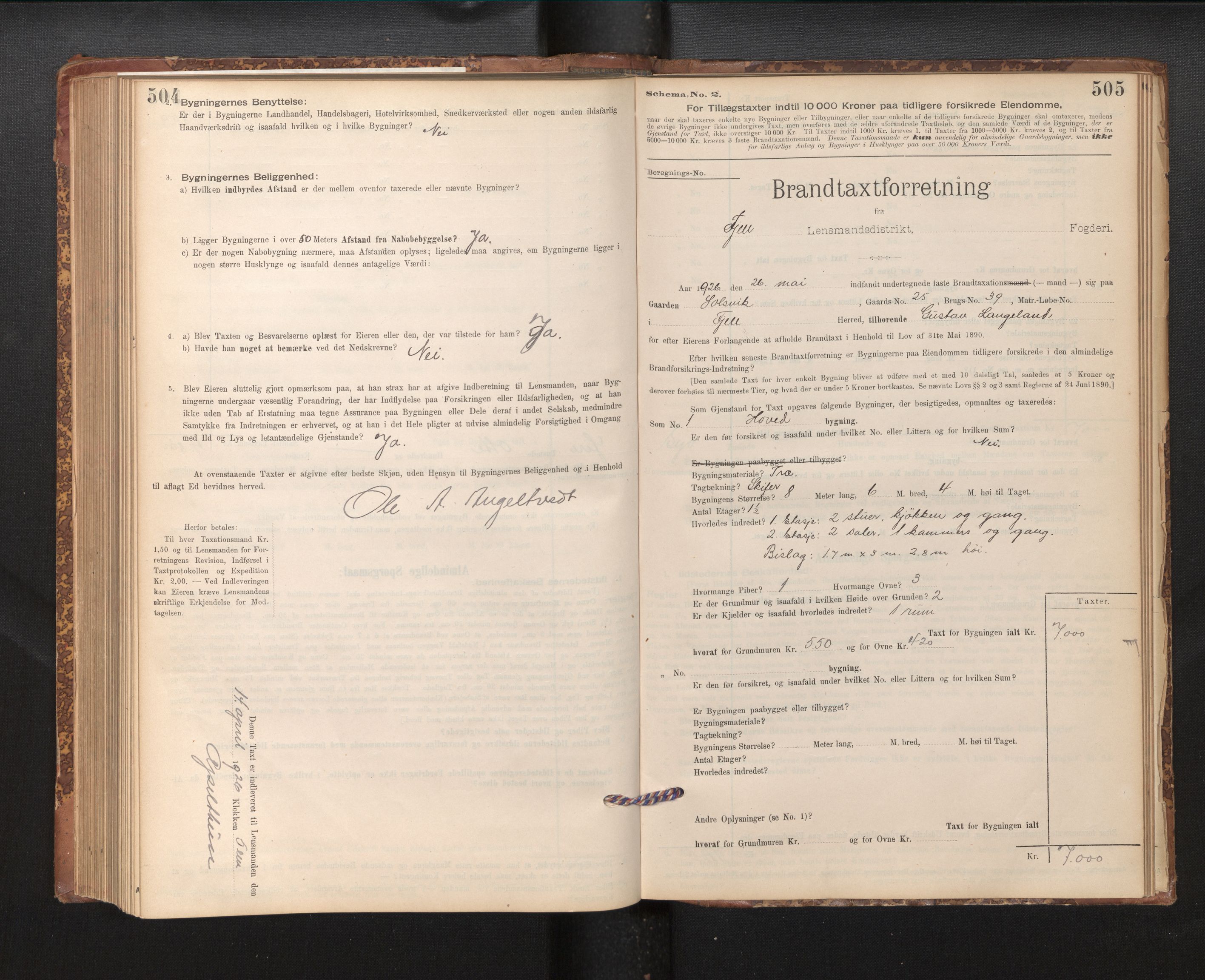 Lensmannen i Fjell, AV/SAB-A-32301/0012/L0005: Branntakstprotokoll, skjematakst, 1895-1931, p. 504-505