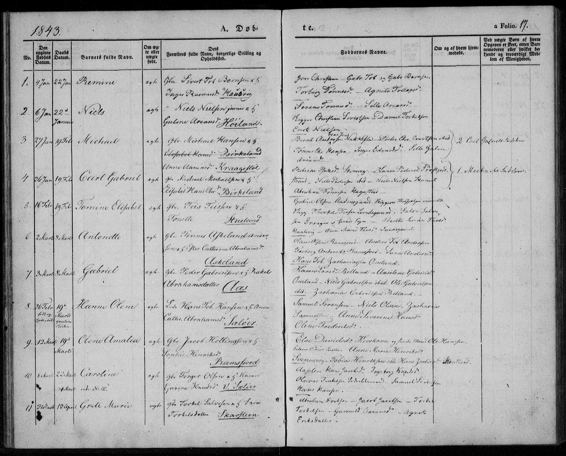 Lyngdal sokneprestkontor, SAK/1111-0029/F/Fa/Faa/L0001: Parish register (official) no. A 1, 1837-1857, p. 17
