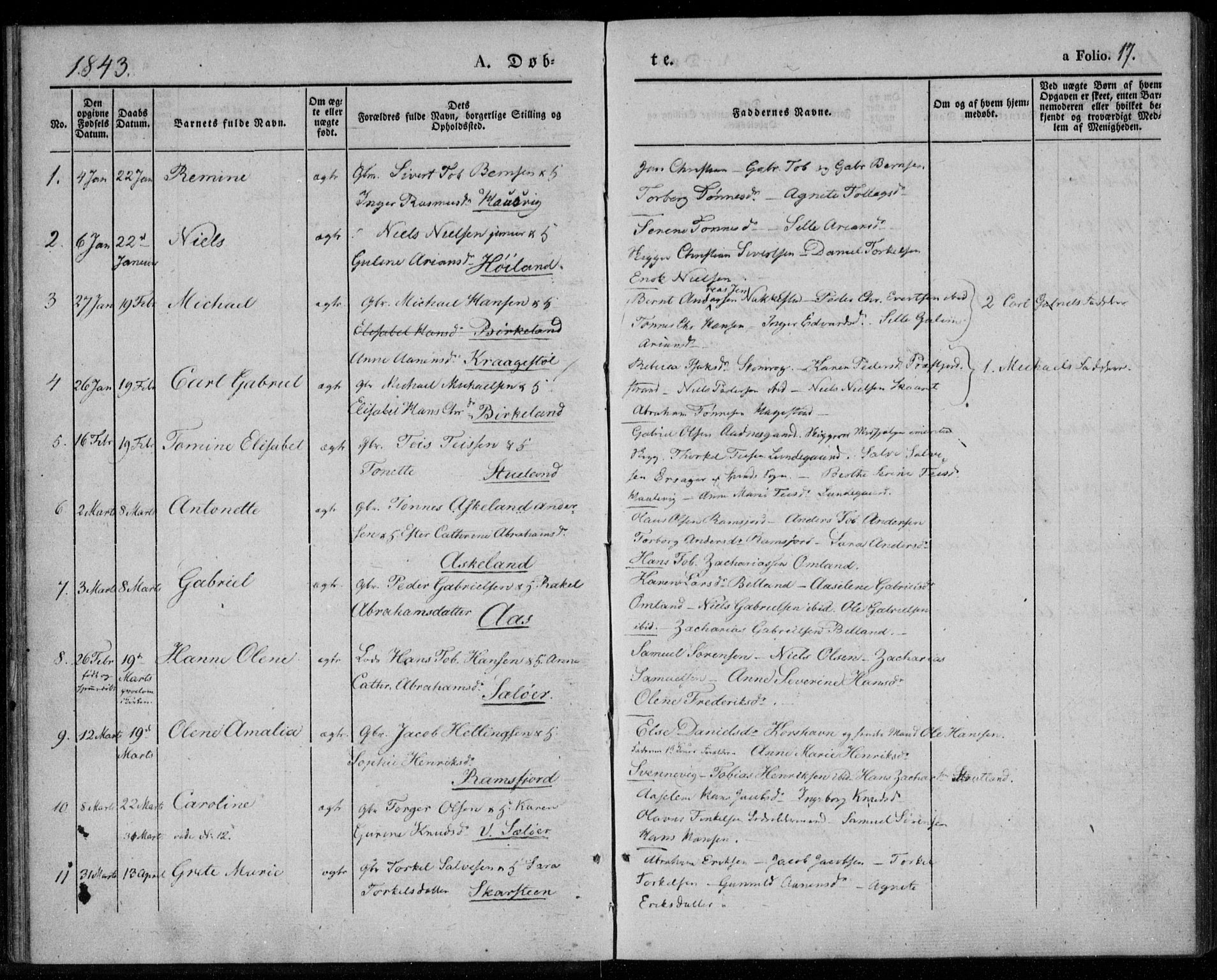 Lyngdal sokneprestkontor, AV/SAK-1111-0029/F/Fa/Faa/L0001: Parish register (official) no. A 1, 1837-1857, p. 17