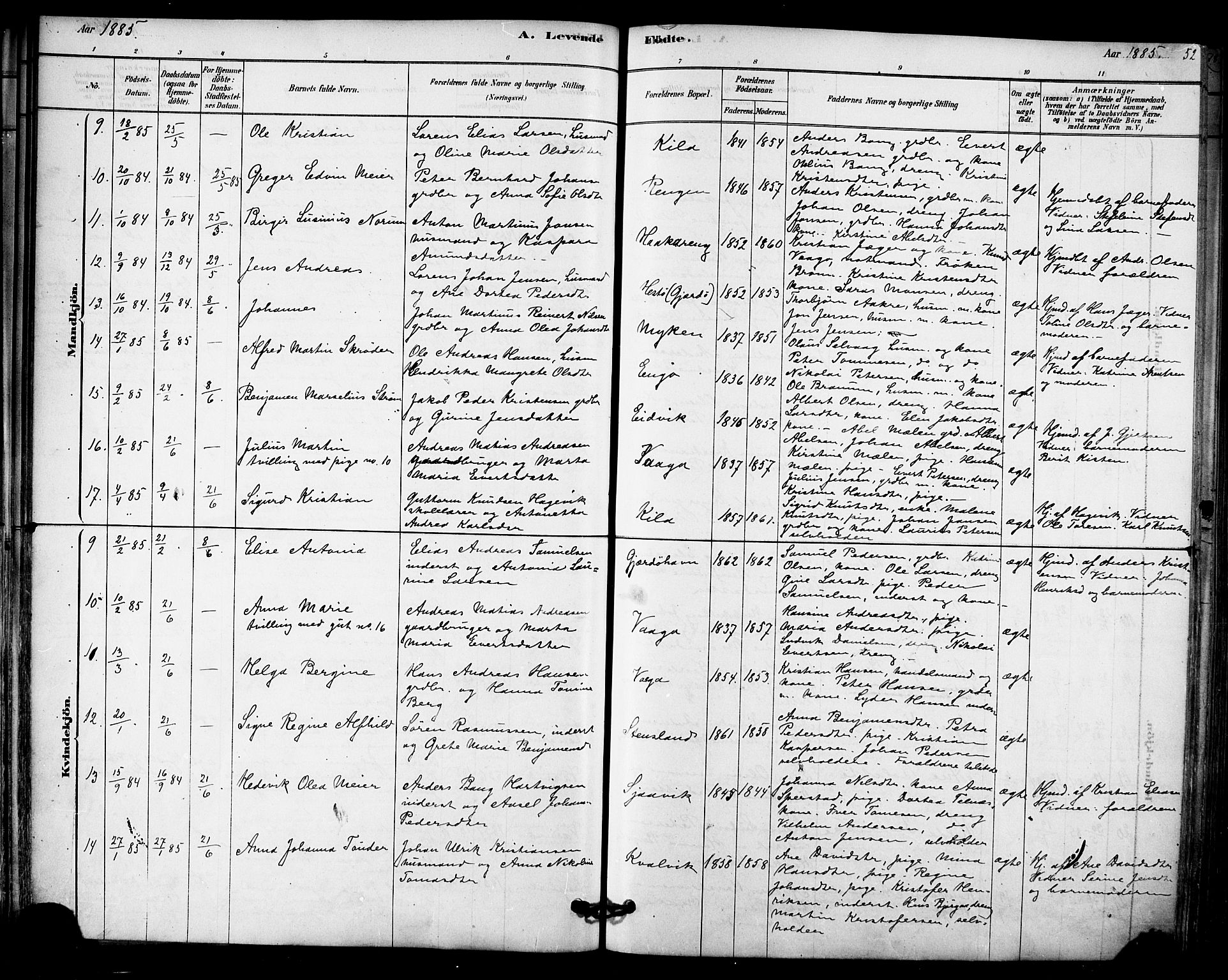 Ministerialprotokoller, klokkerbøker og fødselsregistre - Nordland, AV/SAT-A-1459/841/L0609: Parish register (official) no. 841A12, 1878-1901, p. 52