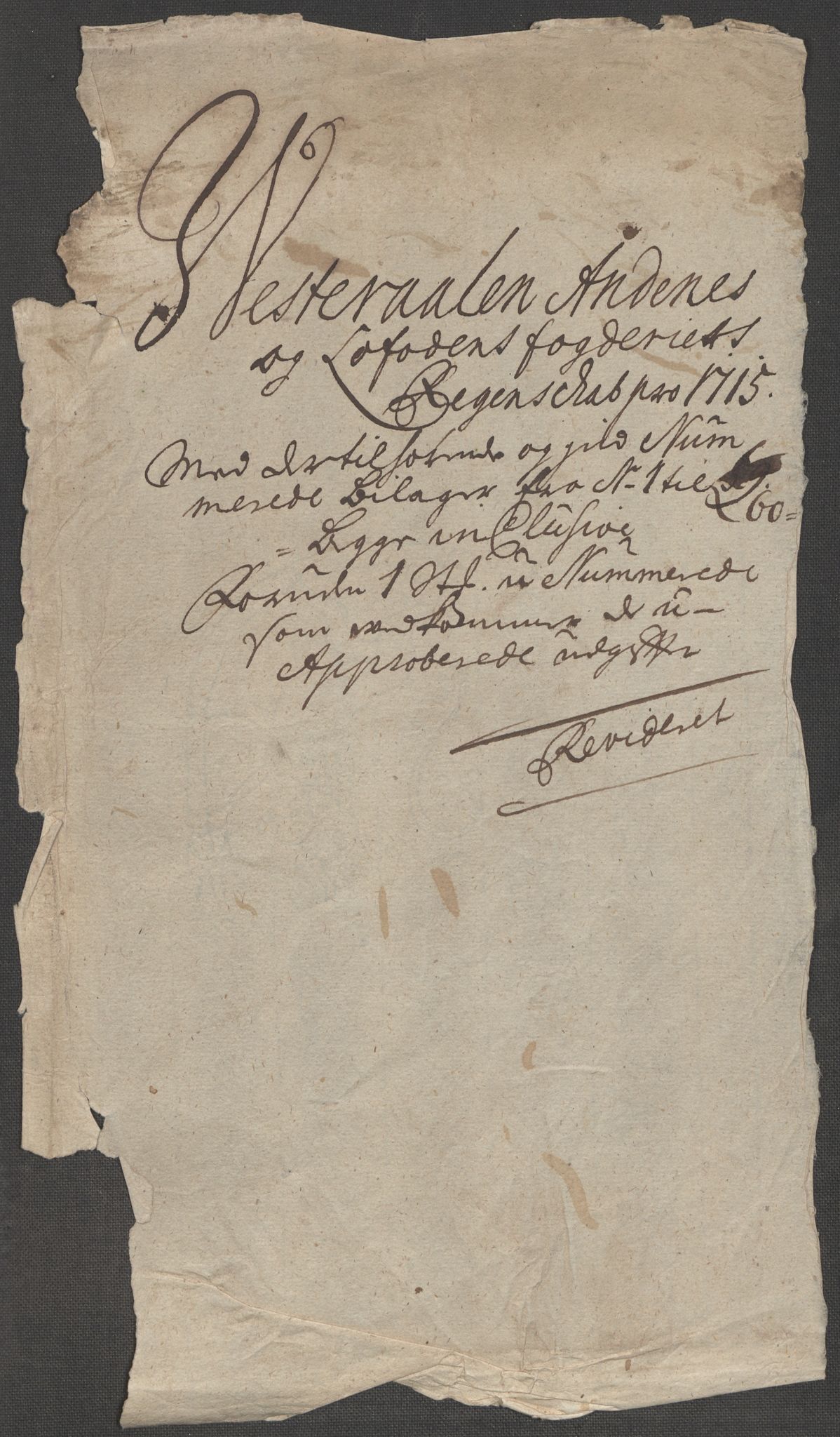 Rentekammeret inntil 1814, Reviderte regnskaper, Fogderegnskap, AV/RA-EA-4092/R67/L4681: Fogderegnskap Vesterålen, Andenes og Lofoten, 1715, p. 4