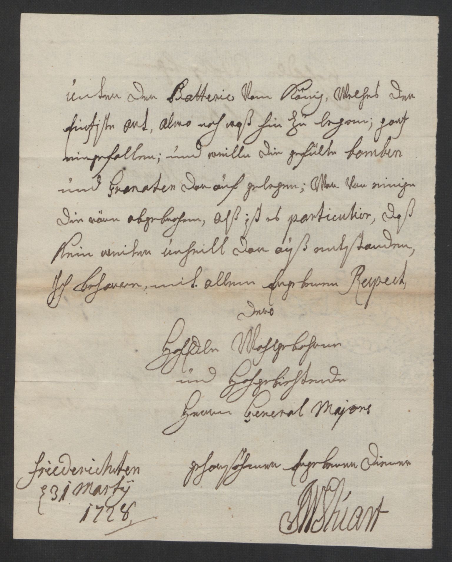 Kommanderende general (KG I) med Det norske krigsdirektorium, AV/RA-EA-5419/D/L0153: Fredriksten festning: Brev, inventarfortegnelser og regnskapsekstrakter, 1724-1729, p. 543