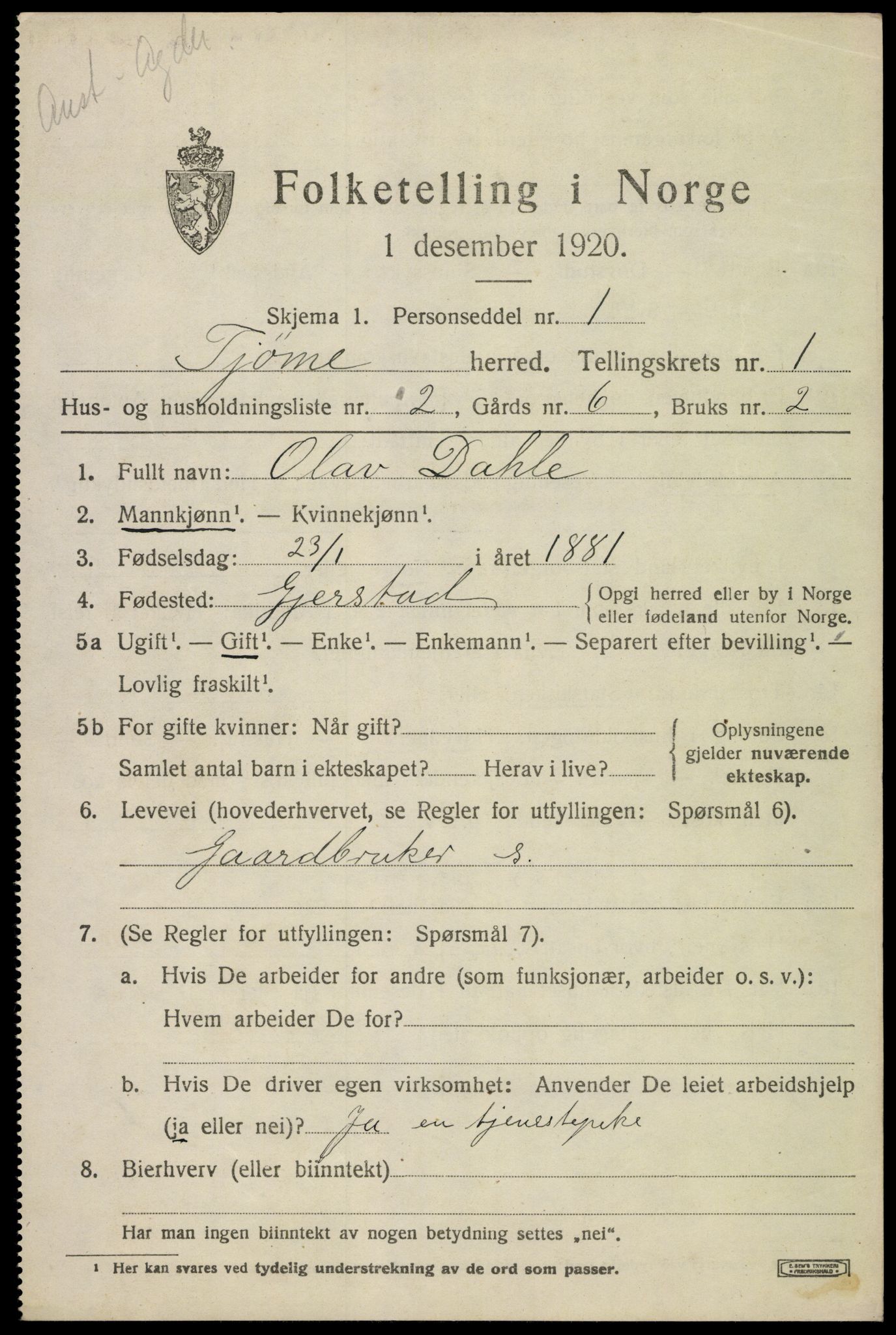 SAKO, 1920 census for Tjøme, 1920, p. 1521