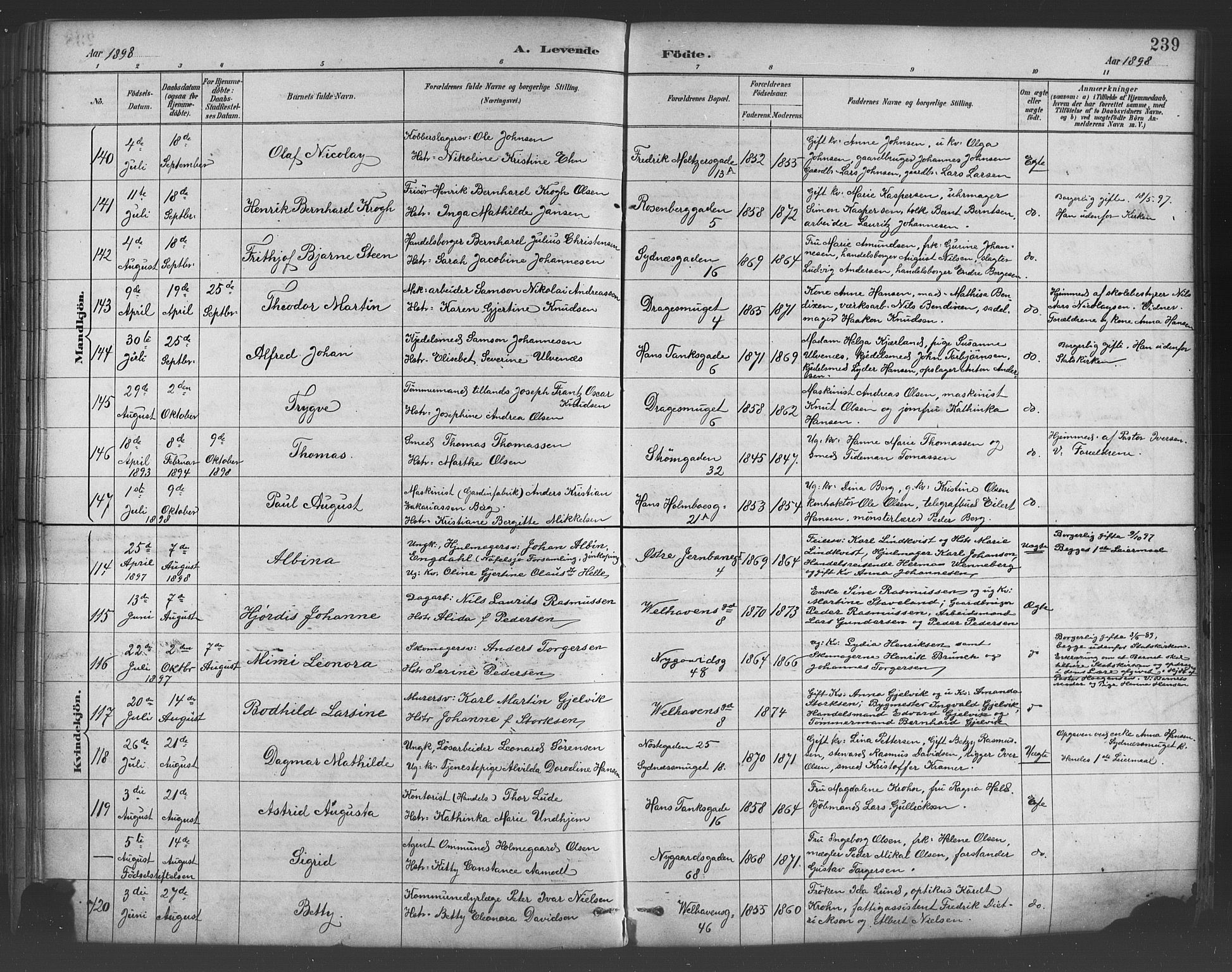 Johanneskirken sokneprestembete, AV/SAB-A-76001/H/Hab: Parish register (copy) no. A 1, 1885-1900, p. 239