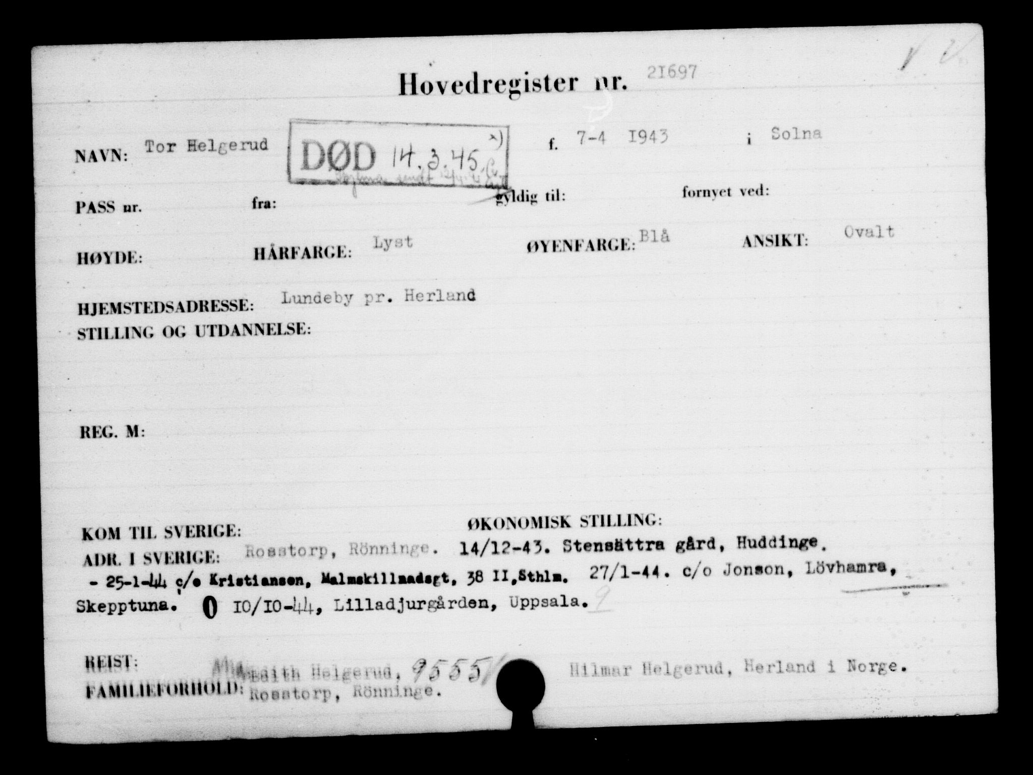 Utenriksstasjonene, Legasjonen i Stockholm, Flyktningkontoret, AV/RA-S-6753/V/Va/L0009: Kjesäterkartoteket, flyktninger med registreringsnr. 18502-22048, 1940-1945, p. 2722