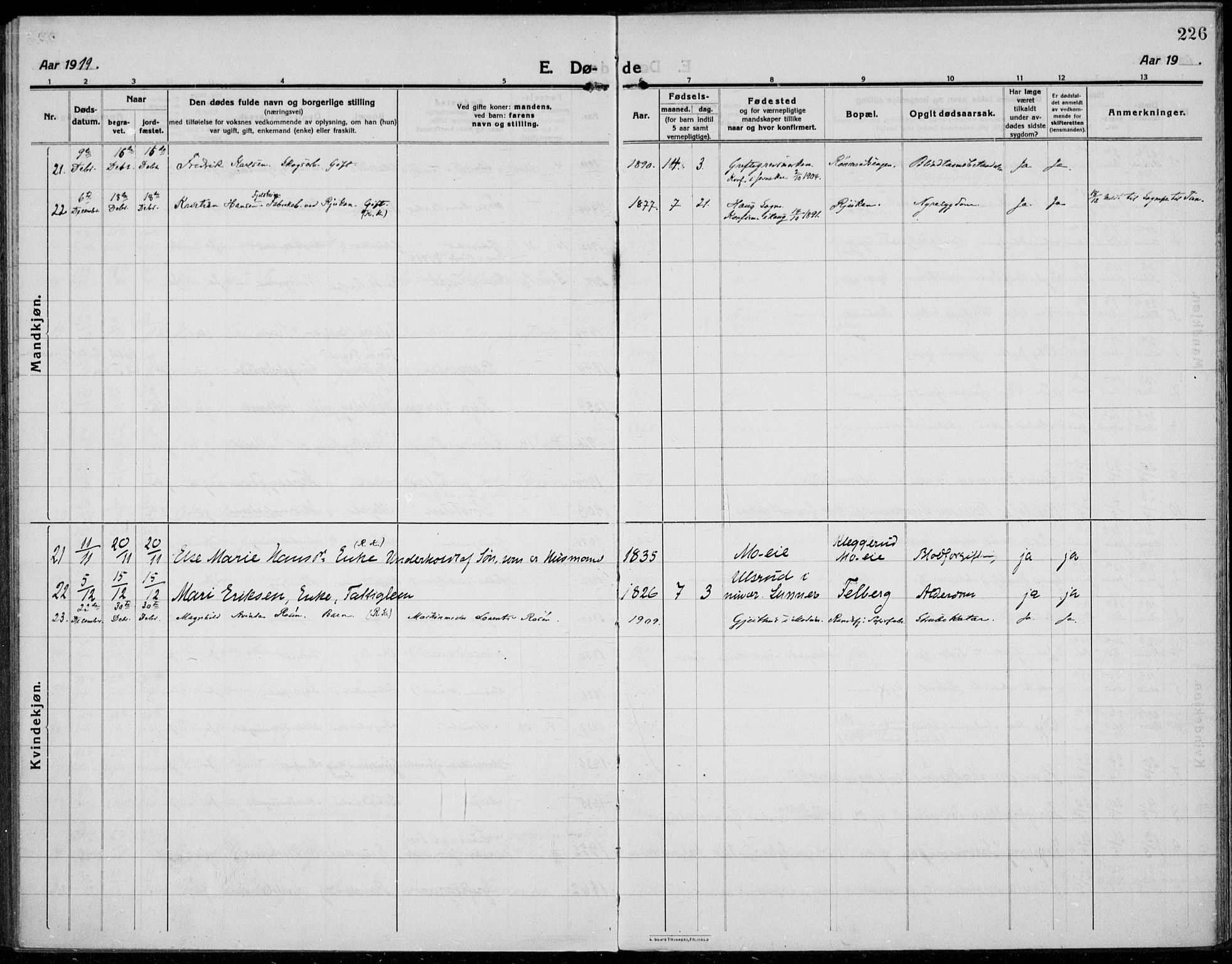 Jevnaker prestekontor, SAH/PREST-116/H/Ha/Haa/L0012: Parish register (official) no. 12, 1914-1924, p. 226