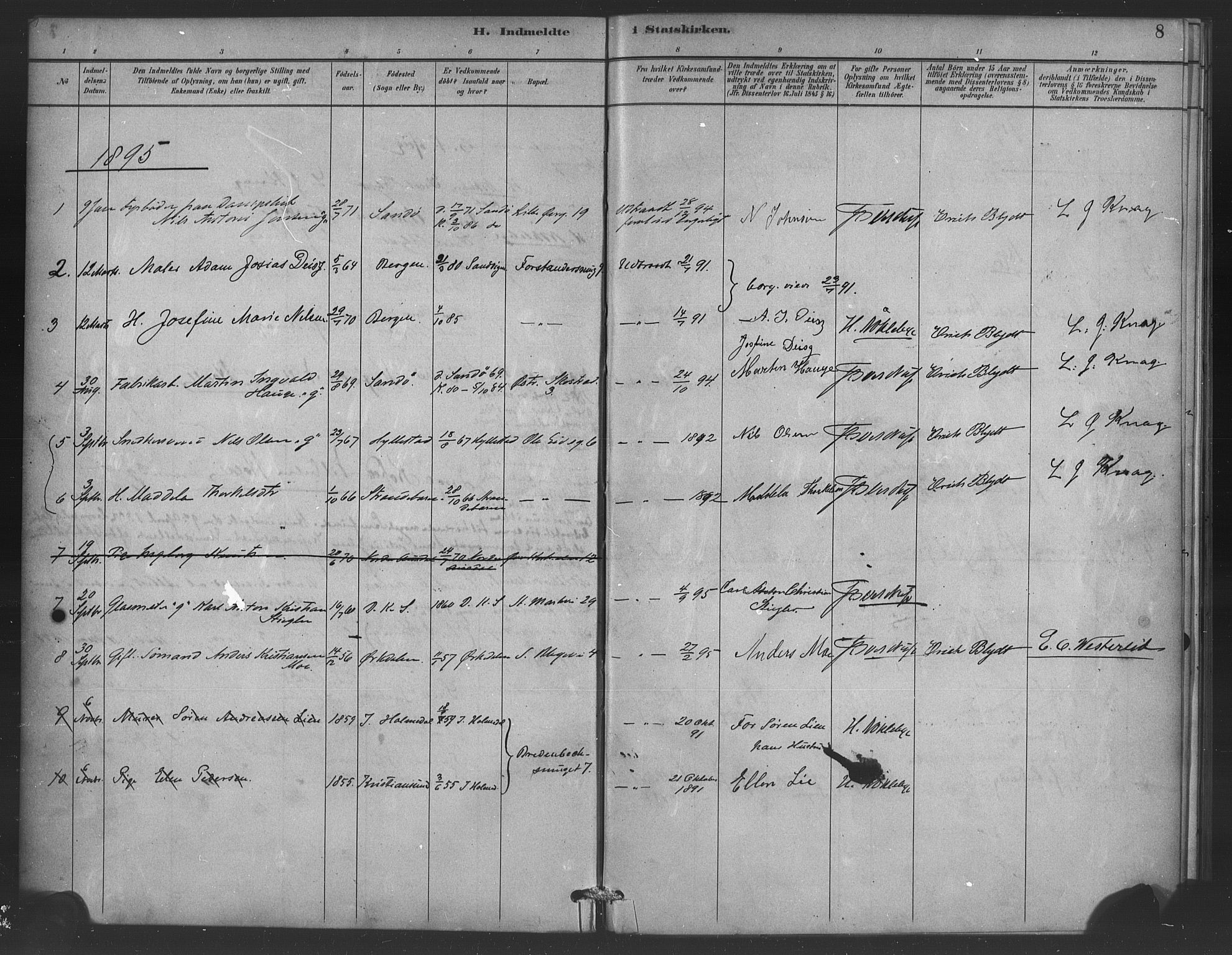 Korskirken sokneprestembete, SAB/A-76101/H/Haa/L0052: Parish register (official) no. G 2, 1887-1899, p. 8