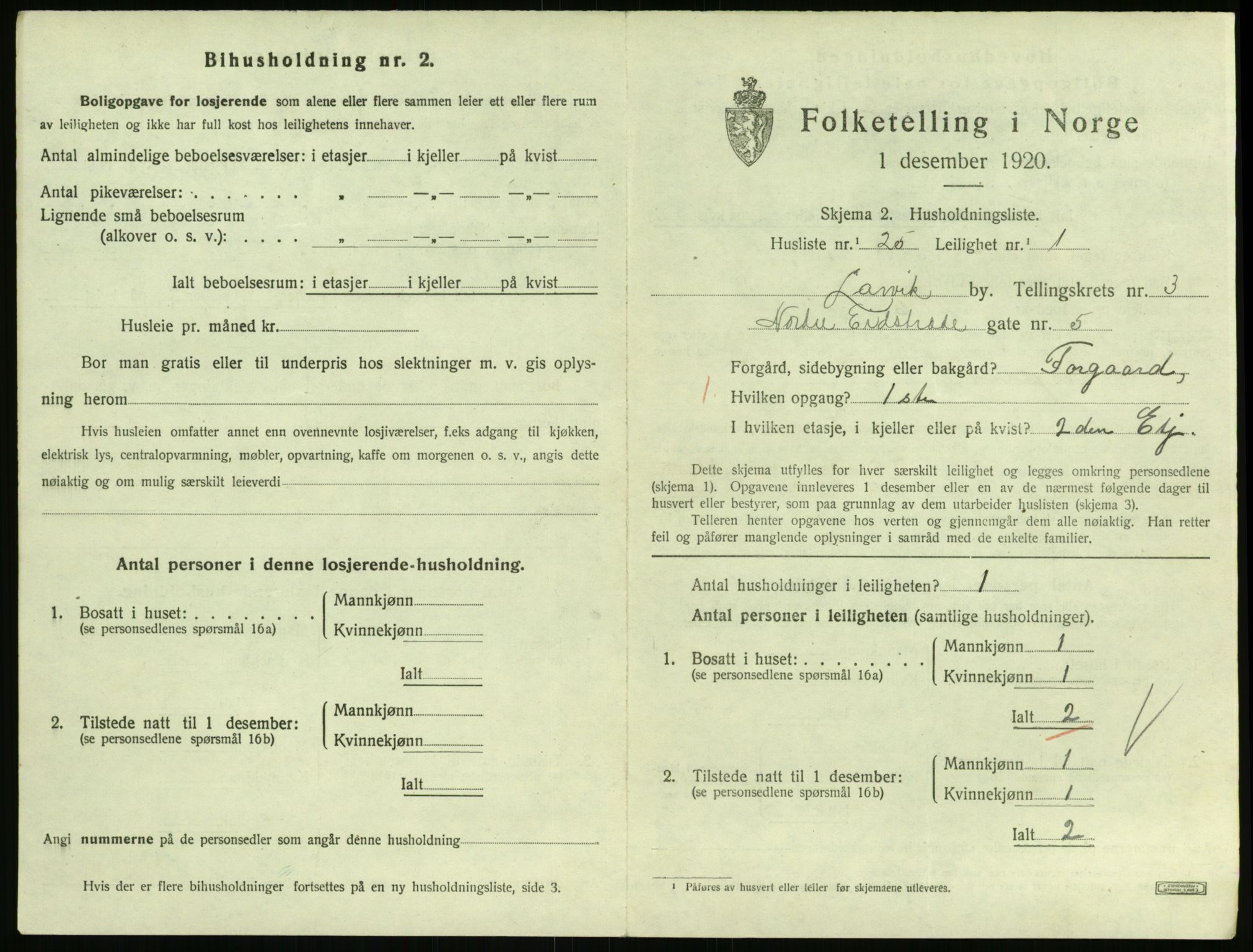 SAKO, 1920 census for Larvik, 1920, p. 3972