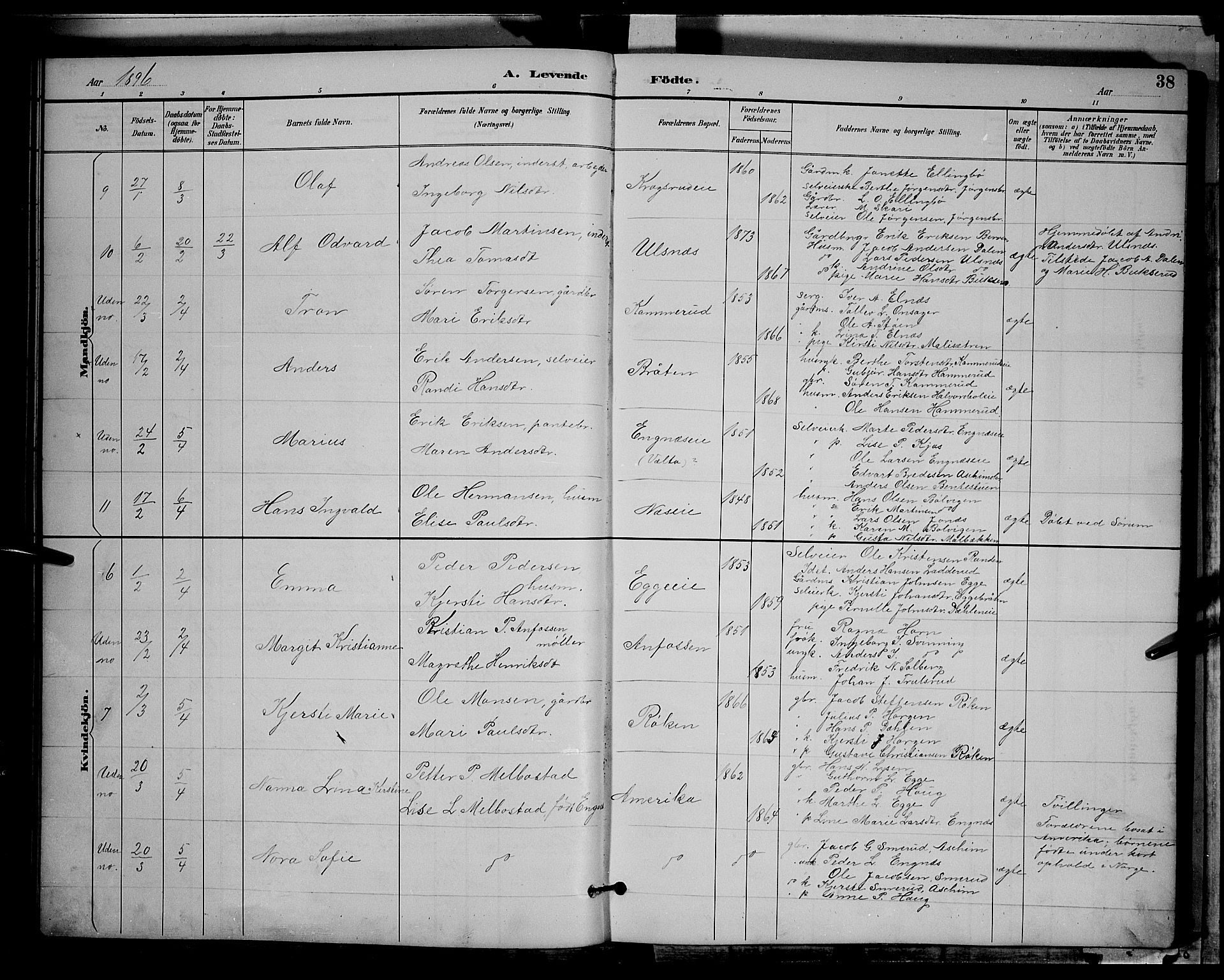 Gran prestekontor, AV/SAH-PREST-112/H/Ha/Hab/L0004: Parish register (copy) no. 4, 1890-1899, p. 38