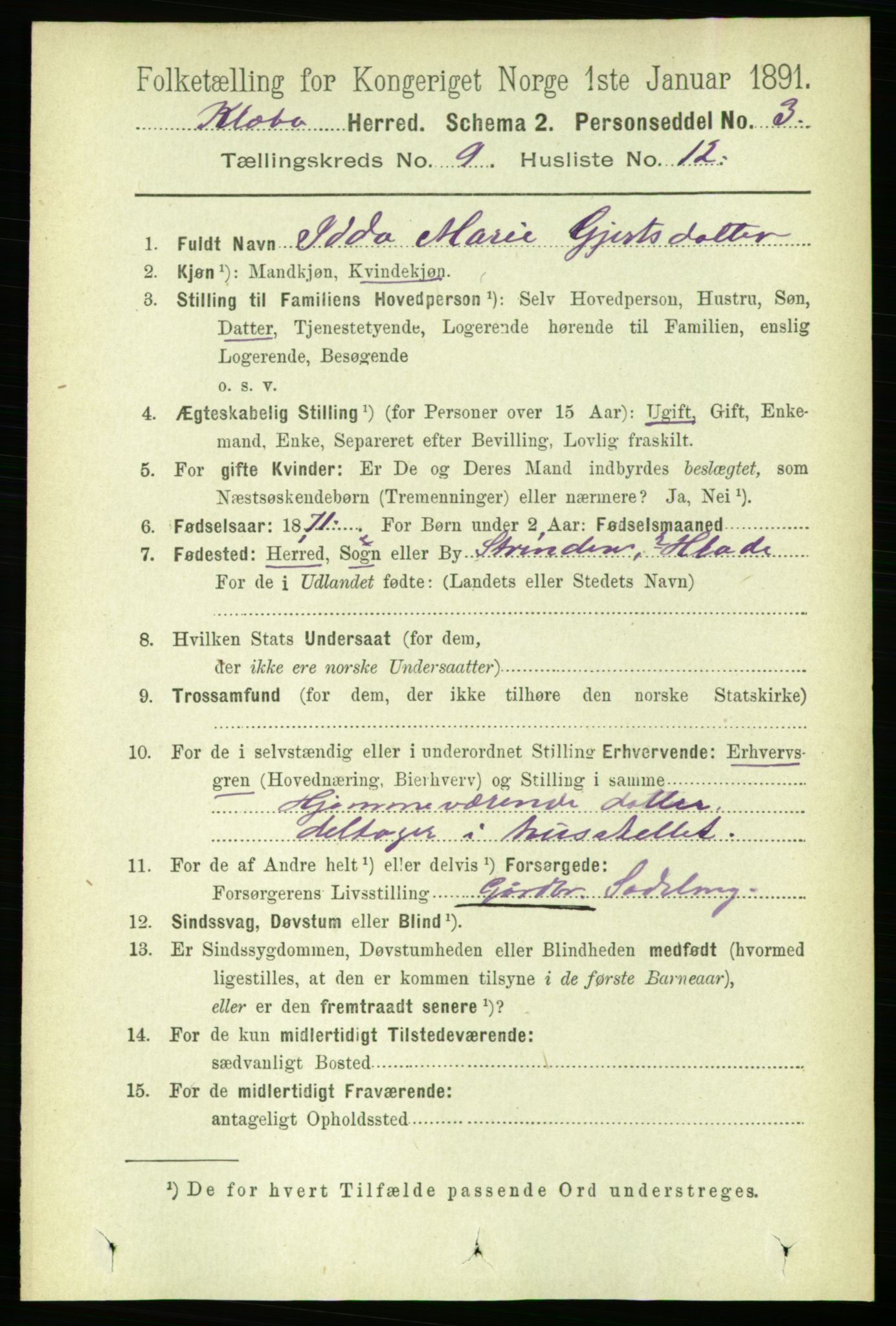 RA, 1891 census for 1662 Klæbu, 1891, p. 1810