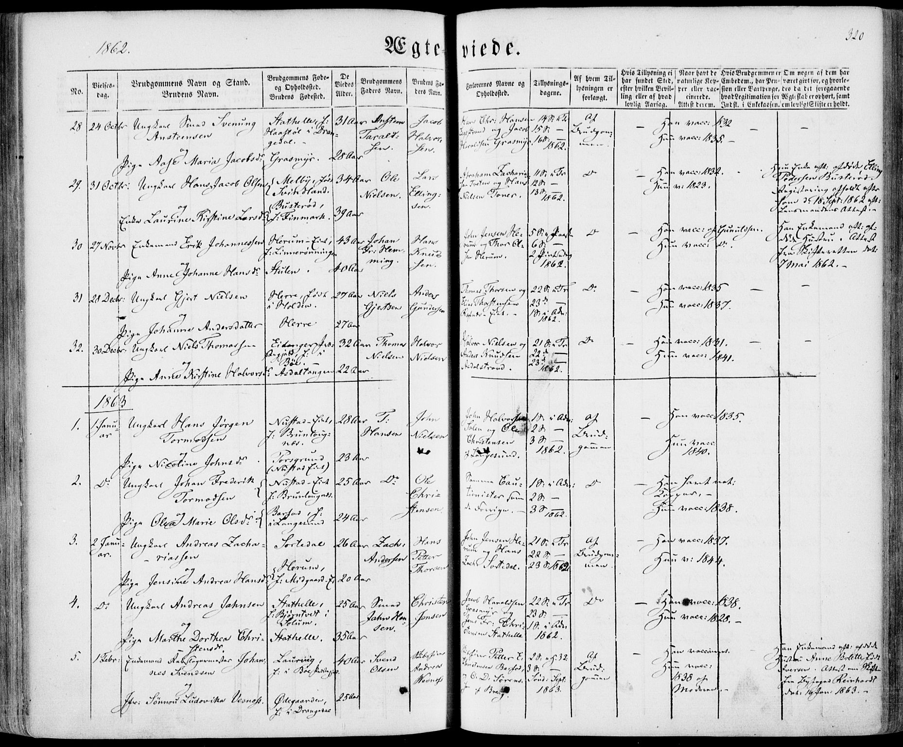 Bamble kirkebøker, SAKO/A-253/F/Fa/L0005: Parish register (official) no. I 5, 1854-1869, p. 320