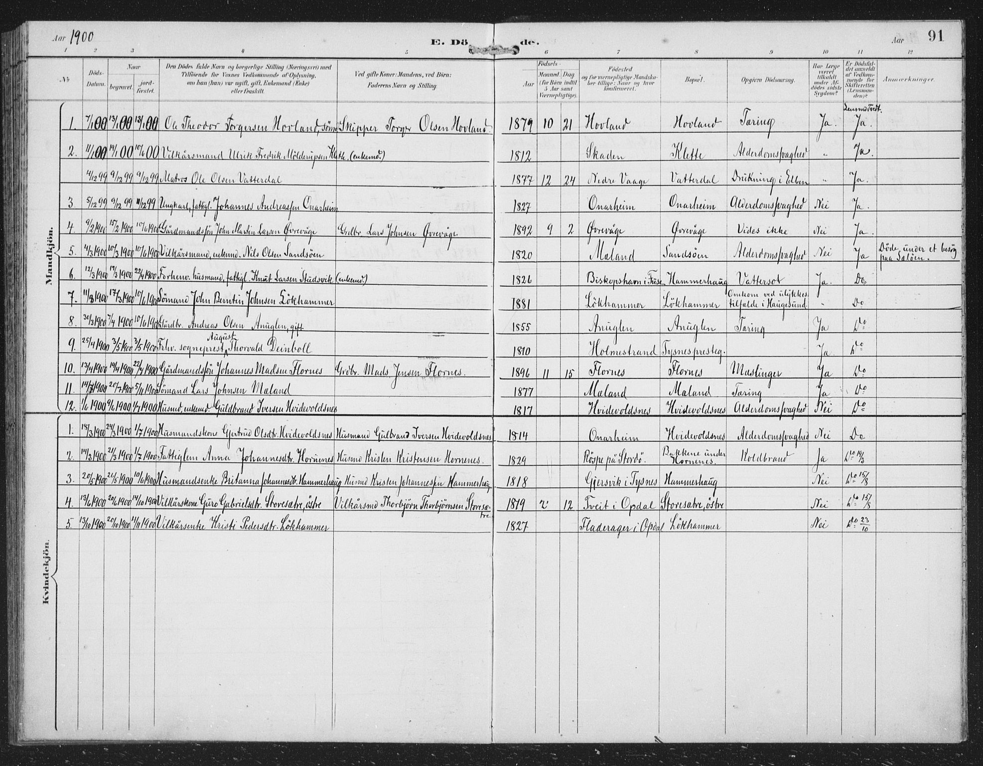 Tysnes sokneprestembete, AV/SAB-A-78601/H/Hab: Parish register (copy) no. C 2, 1896-1907, p. 91