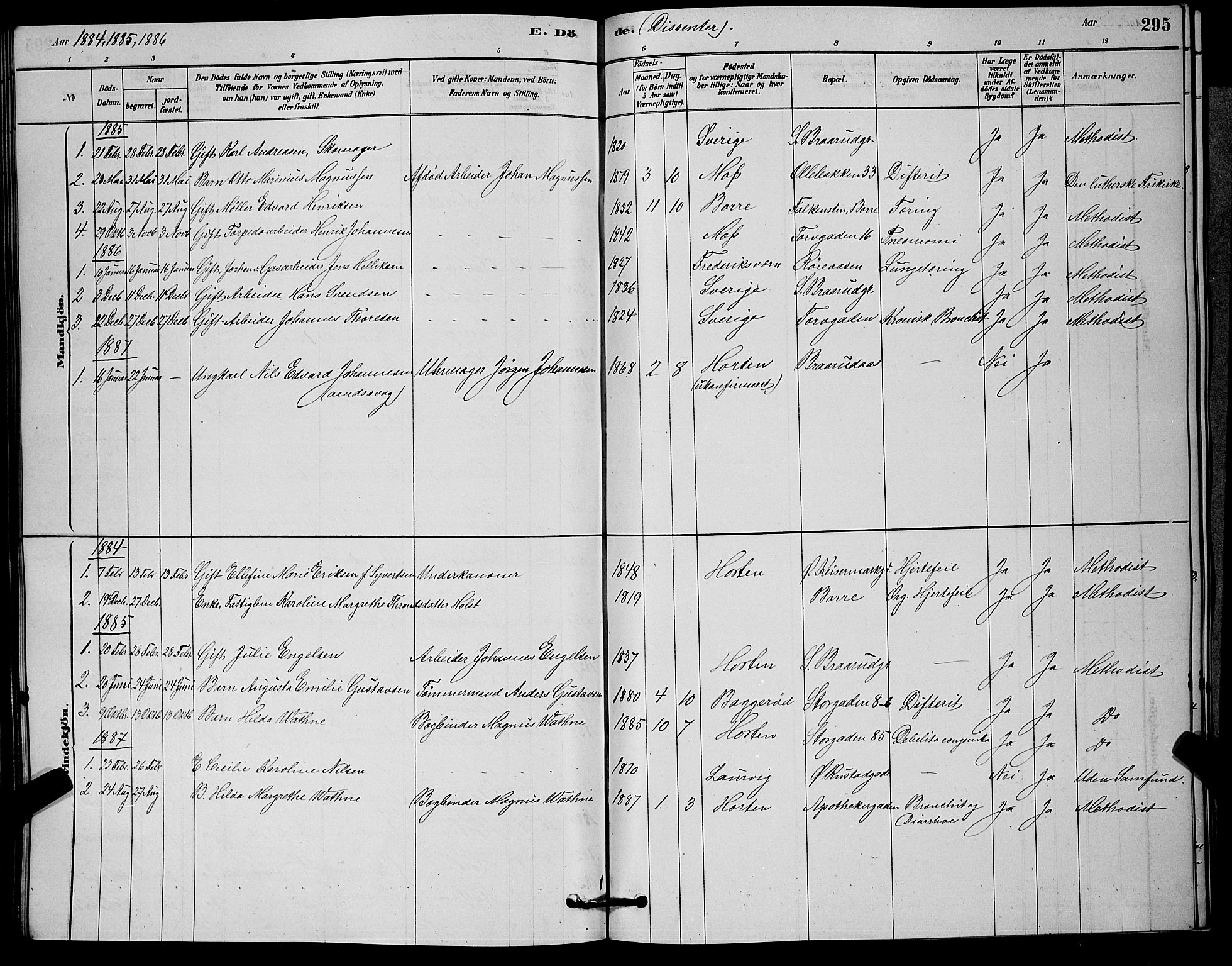 Horten kirkebøker, AV/SAKO-A-348/G/Ga/L0003: Parish register (copy) no. 4, 1878-1887, p. 295