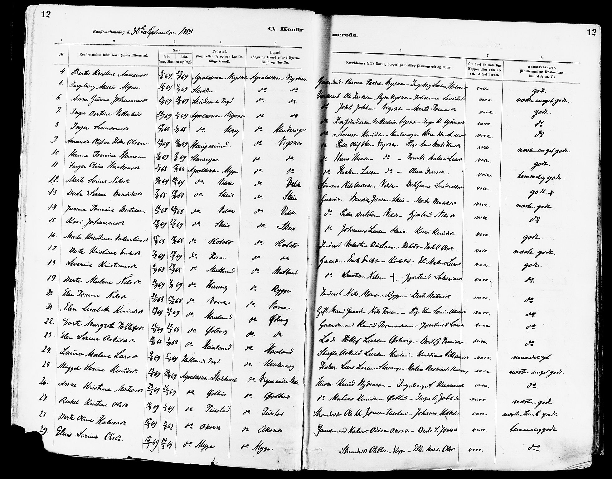 Avaldsnes sokneprestkontor, AV/SAST-A -101851/H/Ha/Haa/L0015: Parish register (official) no. A 15, 1880-1906, p. 12