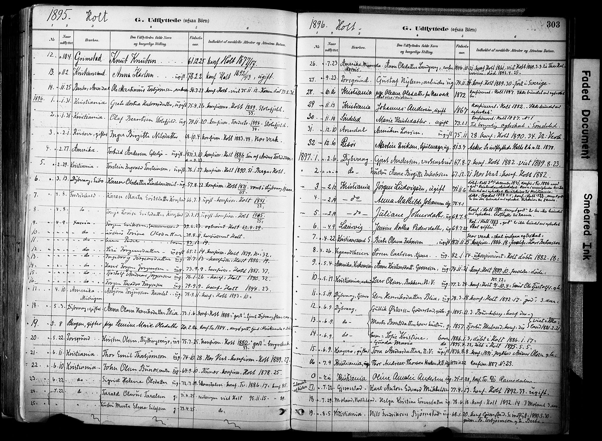 Holt sokneprestkontor, AV/SAK-1111-0021/F/Fa/L0012: Parish register (official) no. A 12, 1885-1907, p. 303