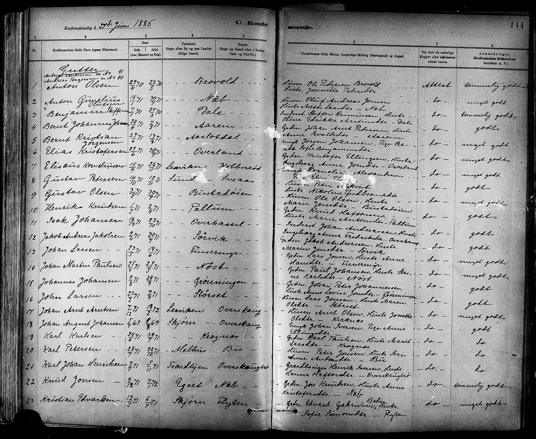 Ministerialprotokoller, klokkerbøker og fødselsregistre - Sør-Trøndelag, AV/SAT-A-1456/647/L0634: Parish register (official) no. 647A01, 1885-1896, p. 144