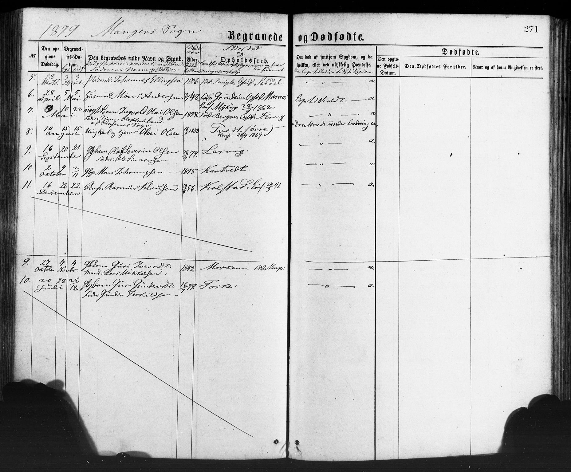 Manger sokneprestembete, SAB/A-76801/H/Haa: Parish register (official) no. A 8, 1871-1880, p. 271