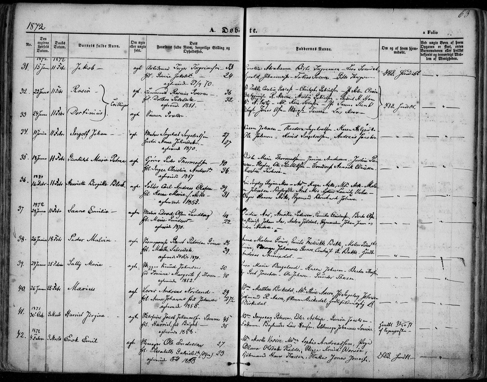 Domkirken sokneprestkontor, AV/SAST-A-101812/001/30/30BA/L0022: Parish register (official) no. A 21, 1868-1877, p. 63