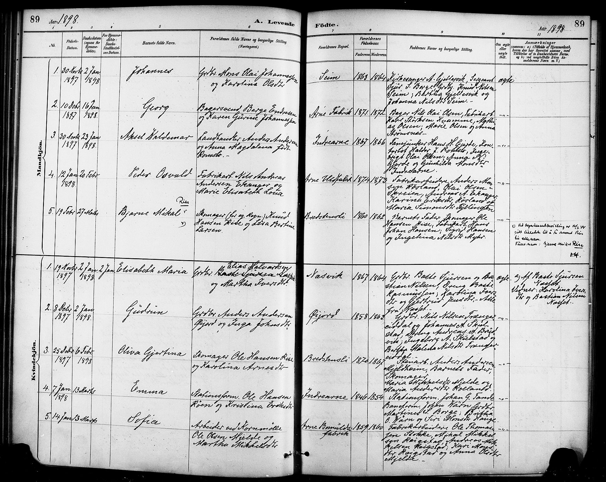 Haus sokneprestembete, AV/SAB-A-75601/H/Haa/Haad/L0001: Parish register (official) no. D 1, 1887-1898, p. 89