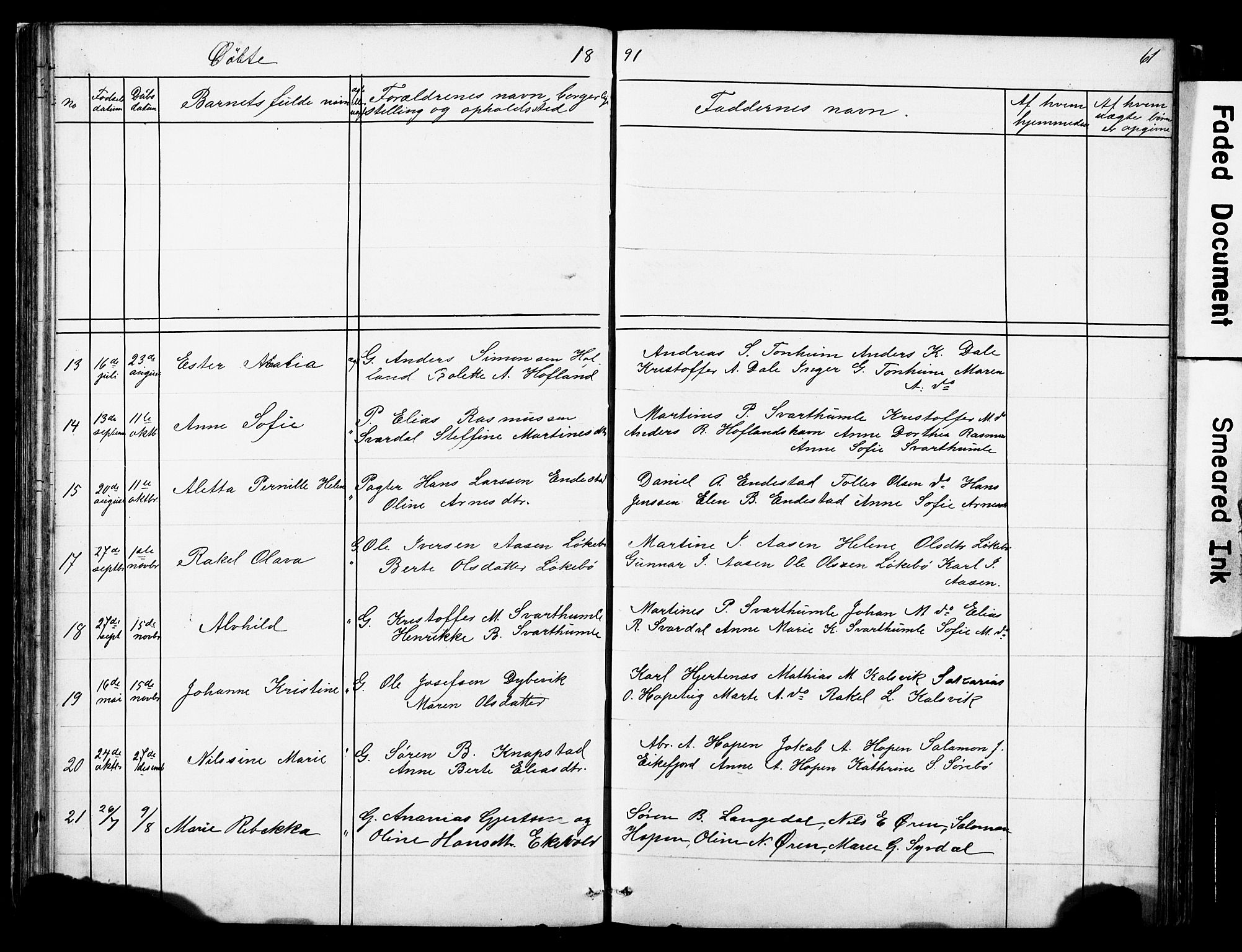 Kinn sokneprestembete, AV/SAB-A-80801/H/Hab/Habe/L0001: Parish register (copy) no. E 1, 1864-1899, p. 61