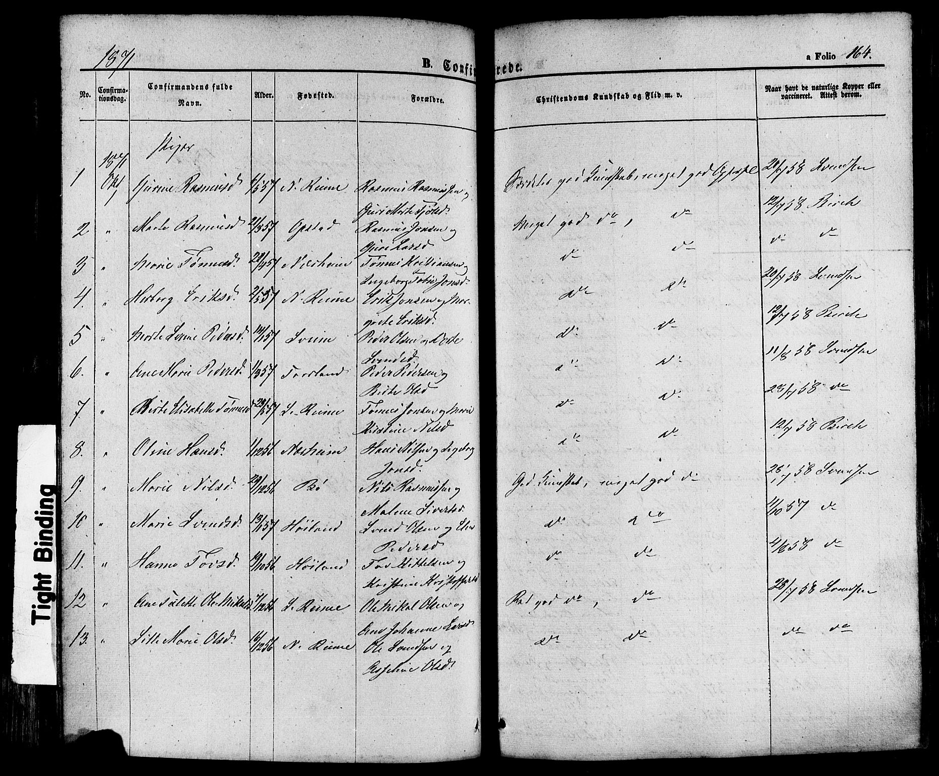 Hå sokneprestkontor, AV/SAST-A-101801/001/30BA/L0008: Parish register (official) no. A 7, 1853-1878, p. 164