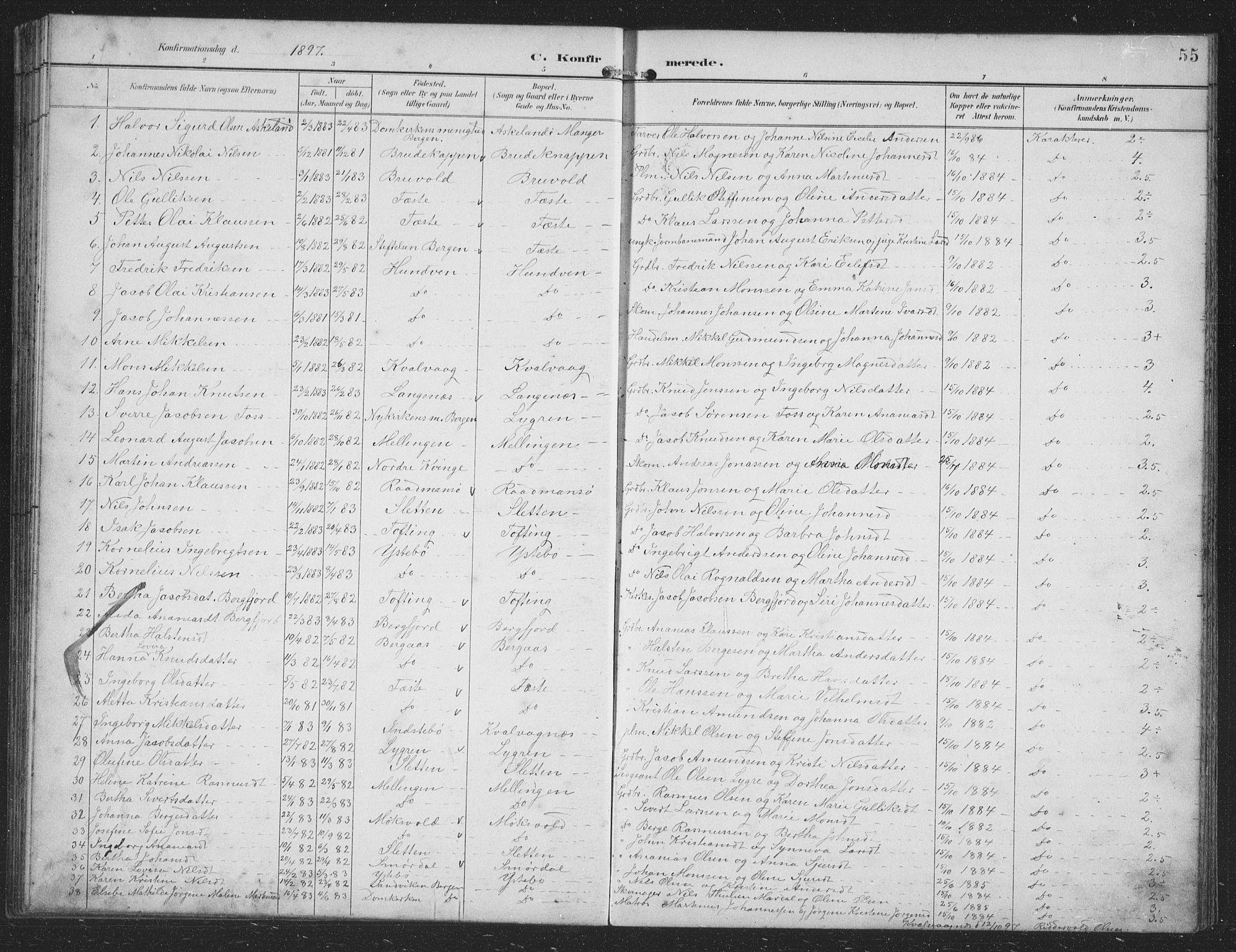 Alversund Sokneprestembete, SAB/A-73901/H/Ha/Hab: Parish register (copy) no. B 4, 1897-1914, p. 55