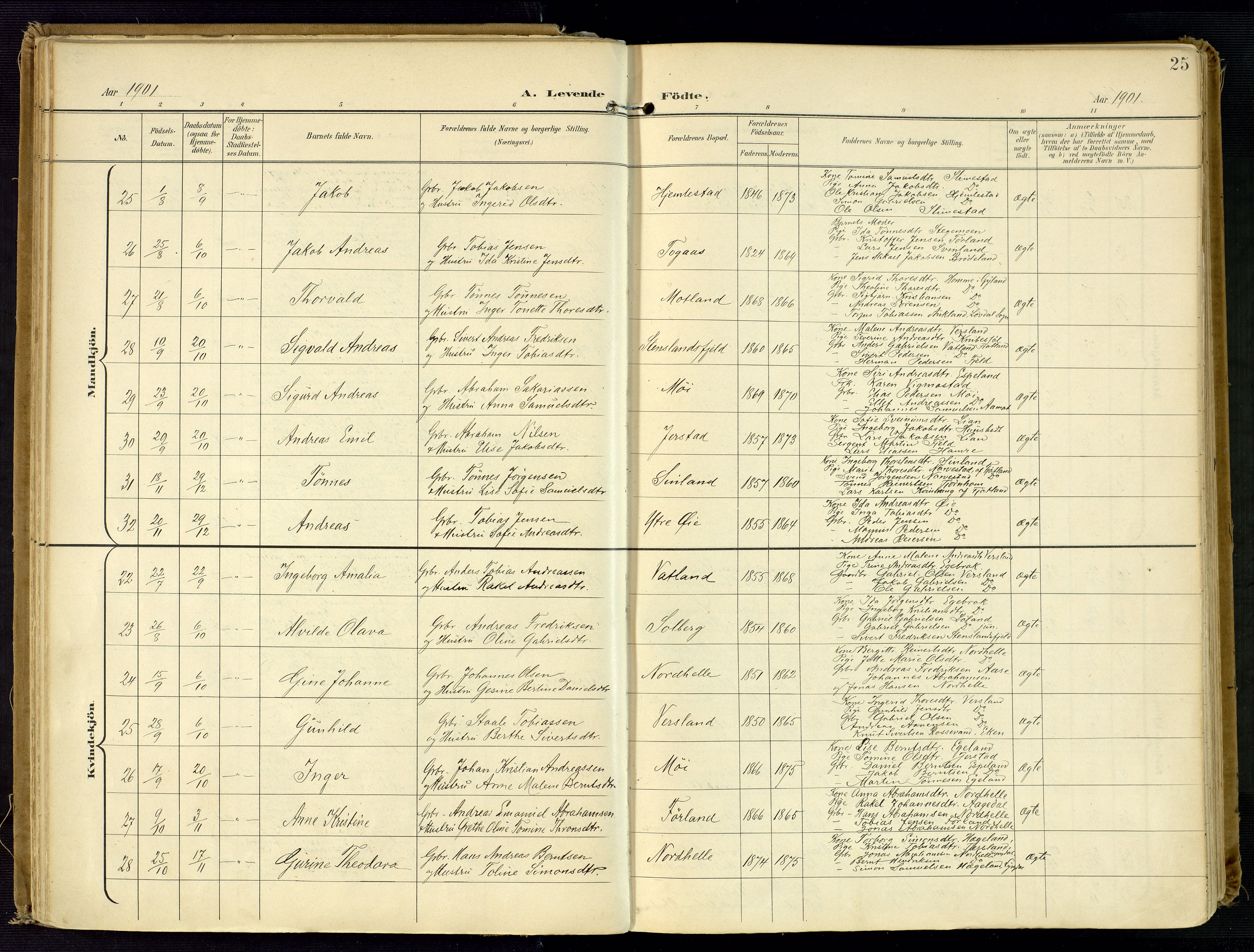 Kvinesdal sokneprestkontor, AV/SAK-1111-0026/F/Fa/Fab/L0009: Parish register (official) no. A 9, 1898-1915, p. 25