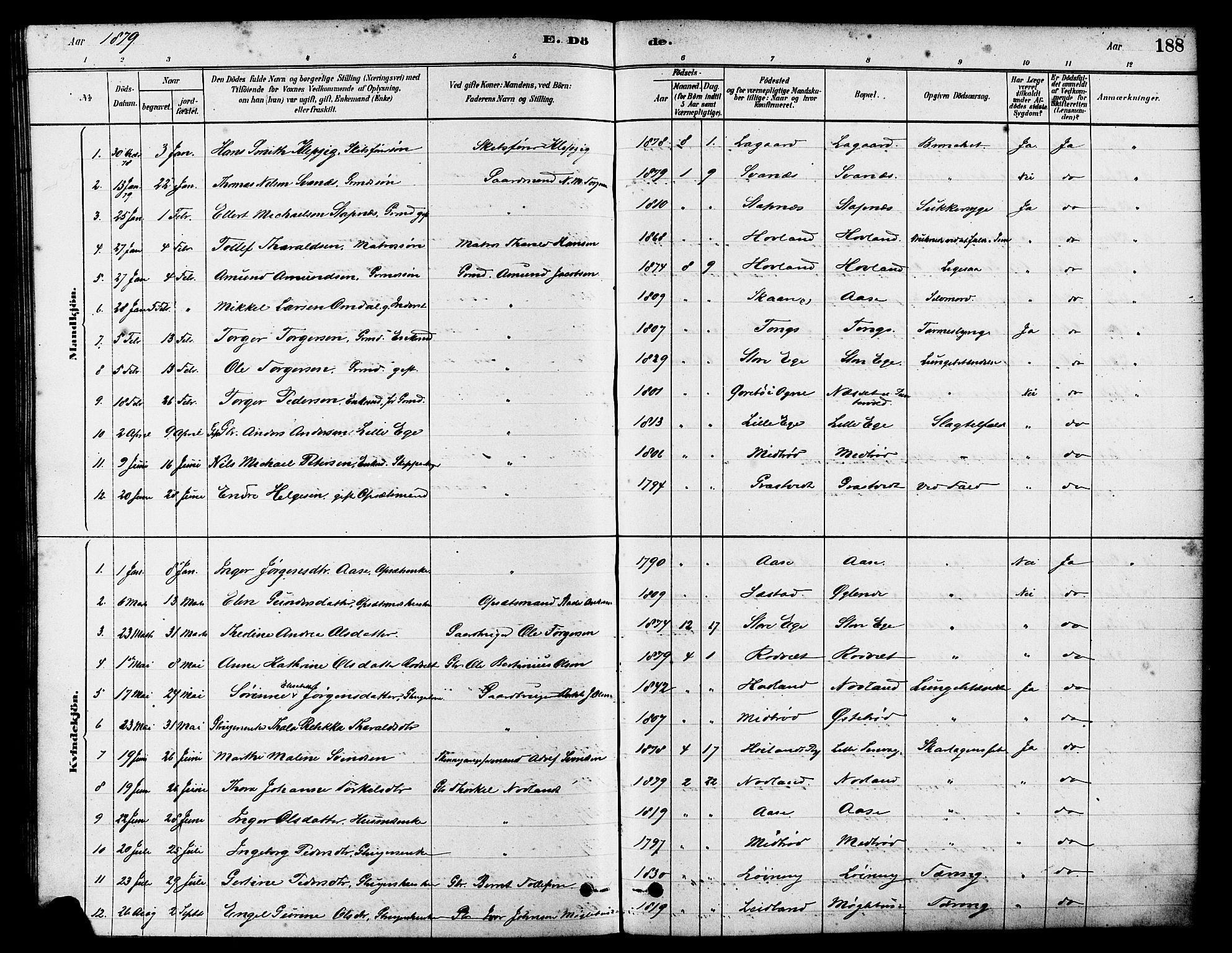 Eigersund sokneprestkontor, AV/SAST-A-101807/S08/L0017: Parish register (official) no. A 14, 1879-1892, p. 188