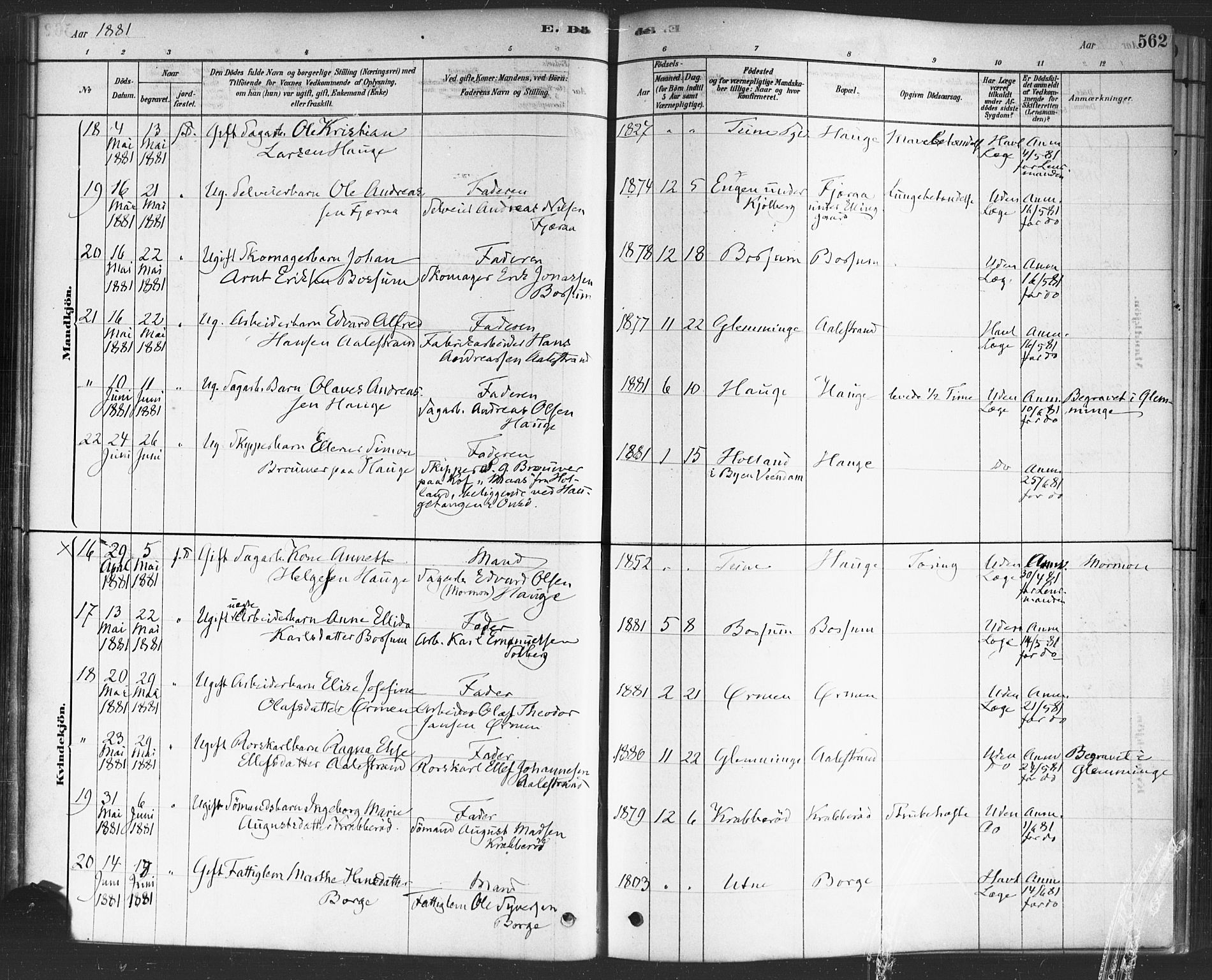 Onsøy prestekontor Kirkebøker, SAO/A-10914/F/Fa/L0006: Parish register (official) no. I 6, 1878-1898, p. 562