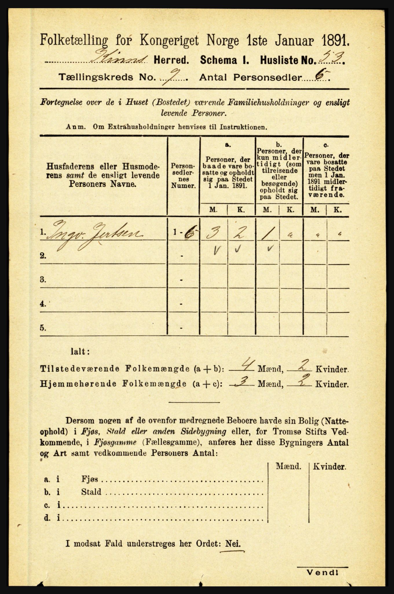 RA, 1891 census for 1437 Kinn, 1891, p. 3453