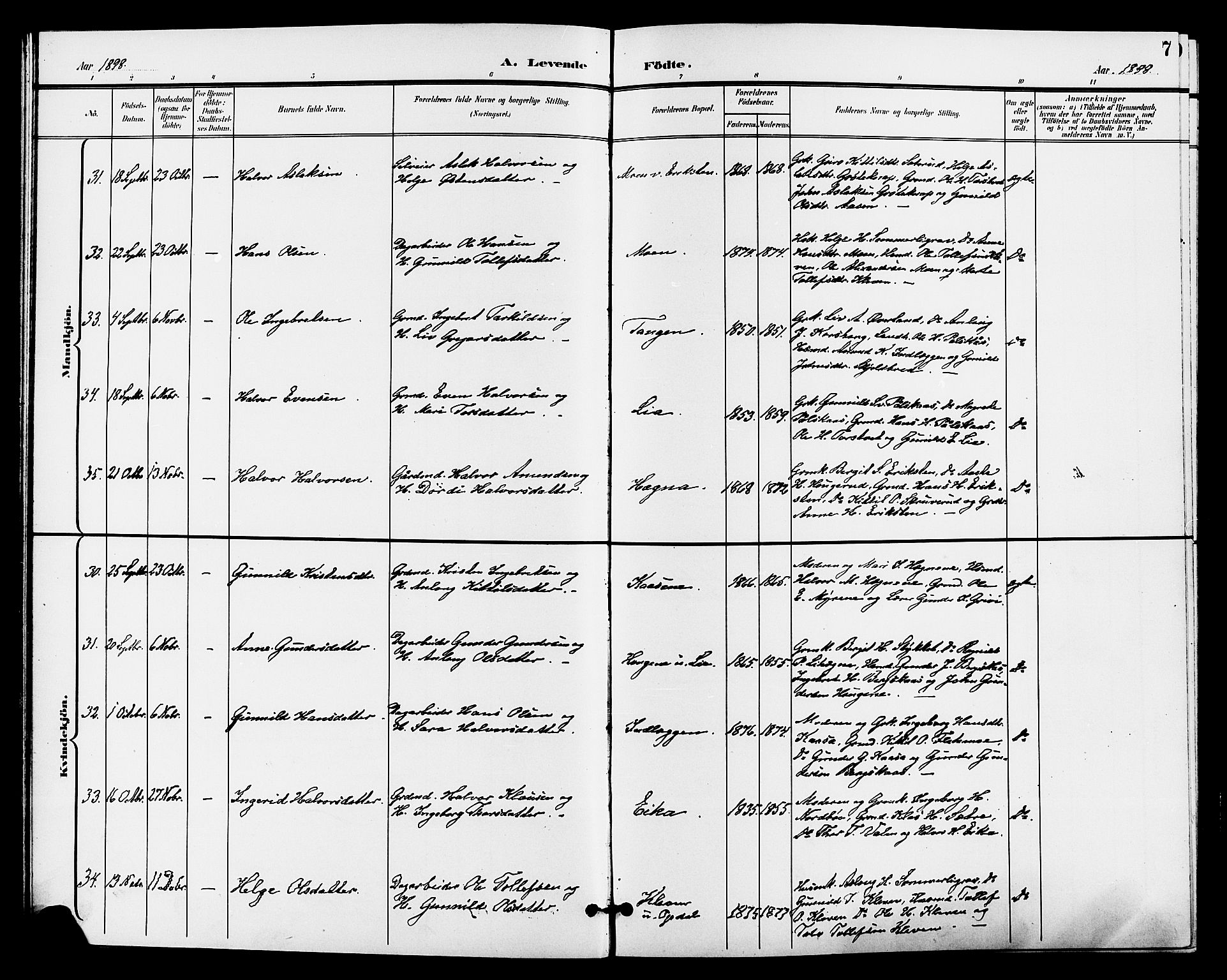 Bø kirkebøker, AV/SAKO-A-257/G/Ga/L0006: Parish register (copy) no. 6, 1898-1909, p. 7