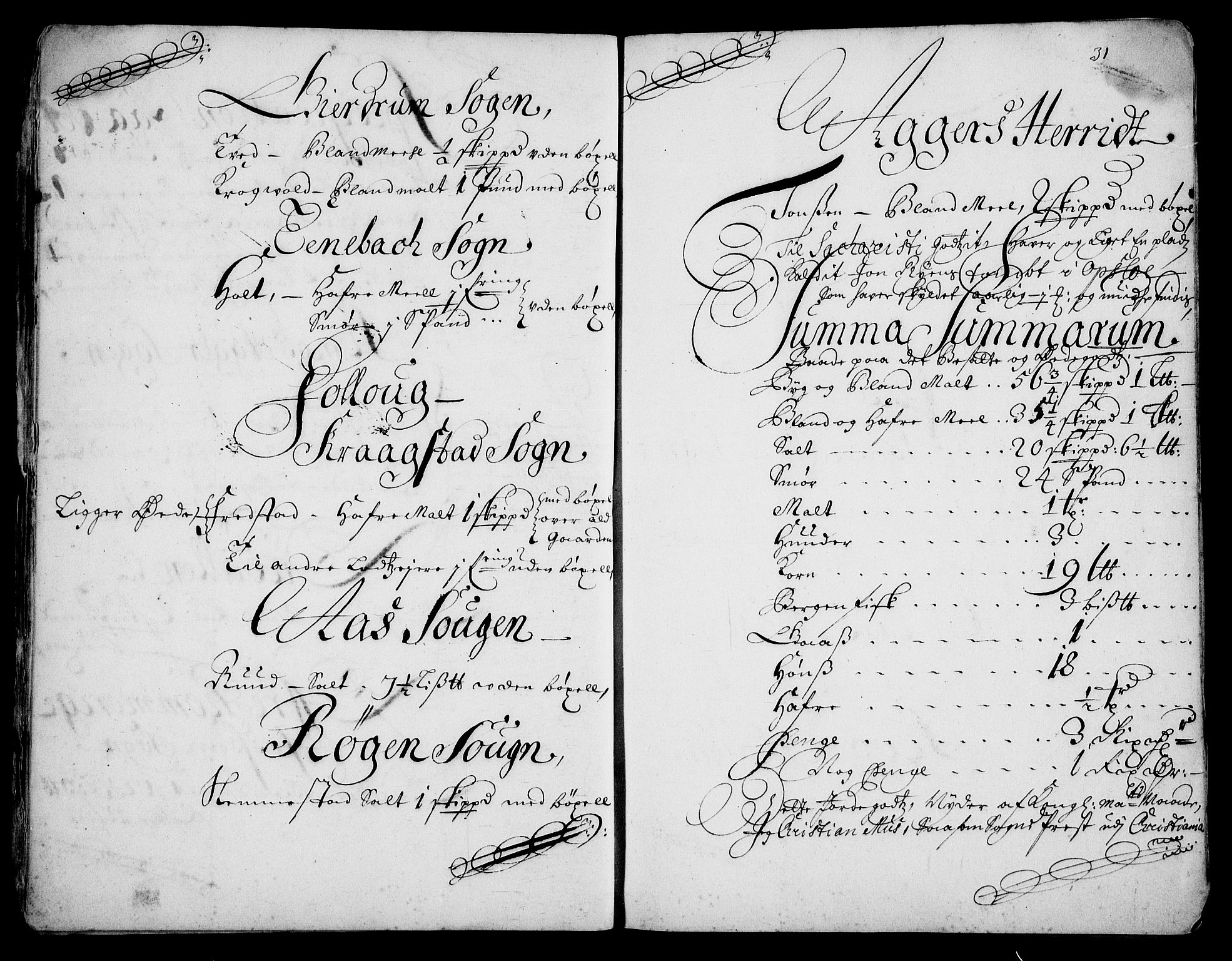 Rentekammeret inntil 1814, Realistisk ordnet avdeling, RA/EA-4070/Fc/Fca/L0001/0006: [Ca I]  Akershus stift / Kristiania kapitels jordebok, 1700, p. 30-31