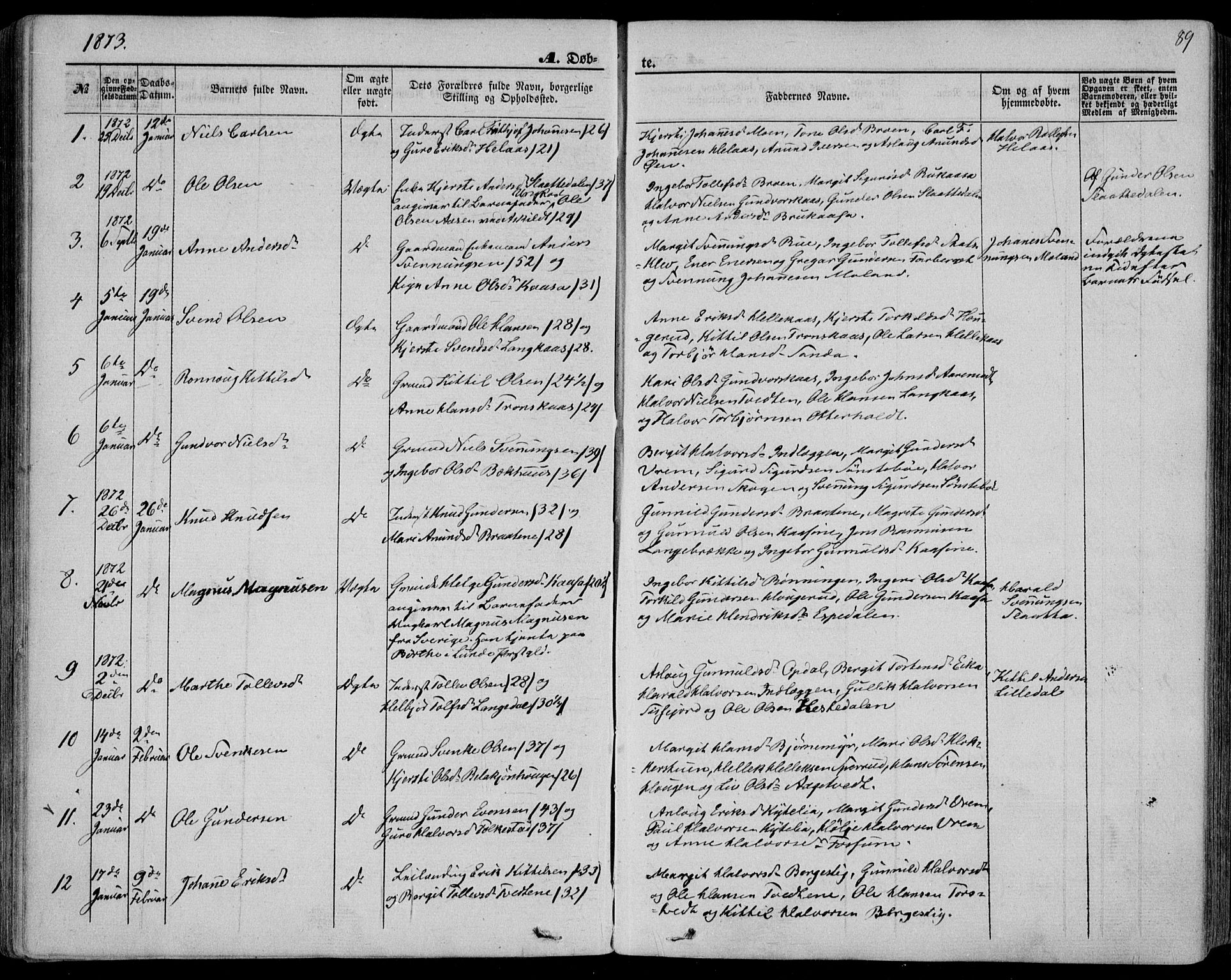 Bø kirkebøker, SAKO/A-257/F/Fa/L0009: Parish register (official) no. 9, 1862-1879, p. 89