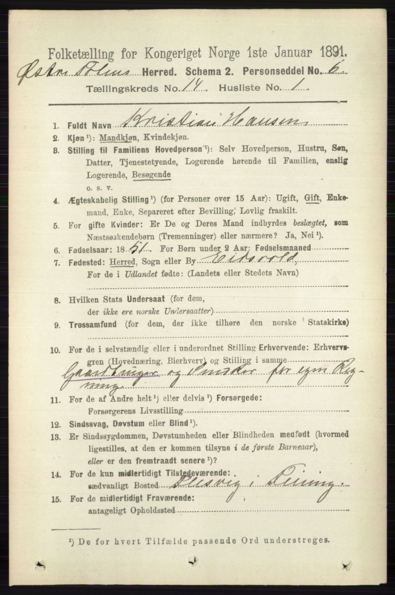 RA, 1891 census for 0528 Østre Toten, 1891, p. 9069