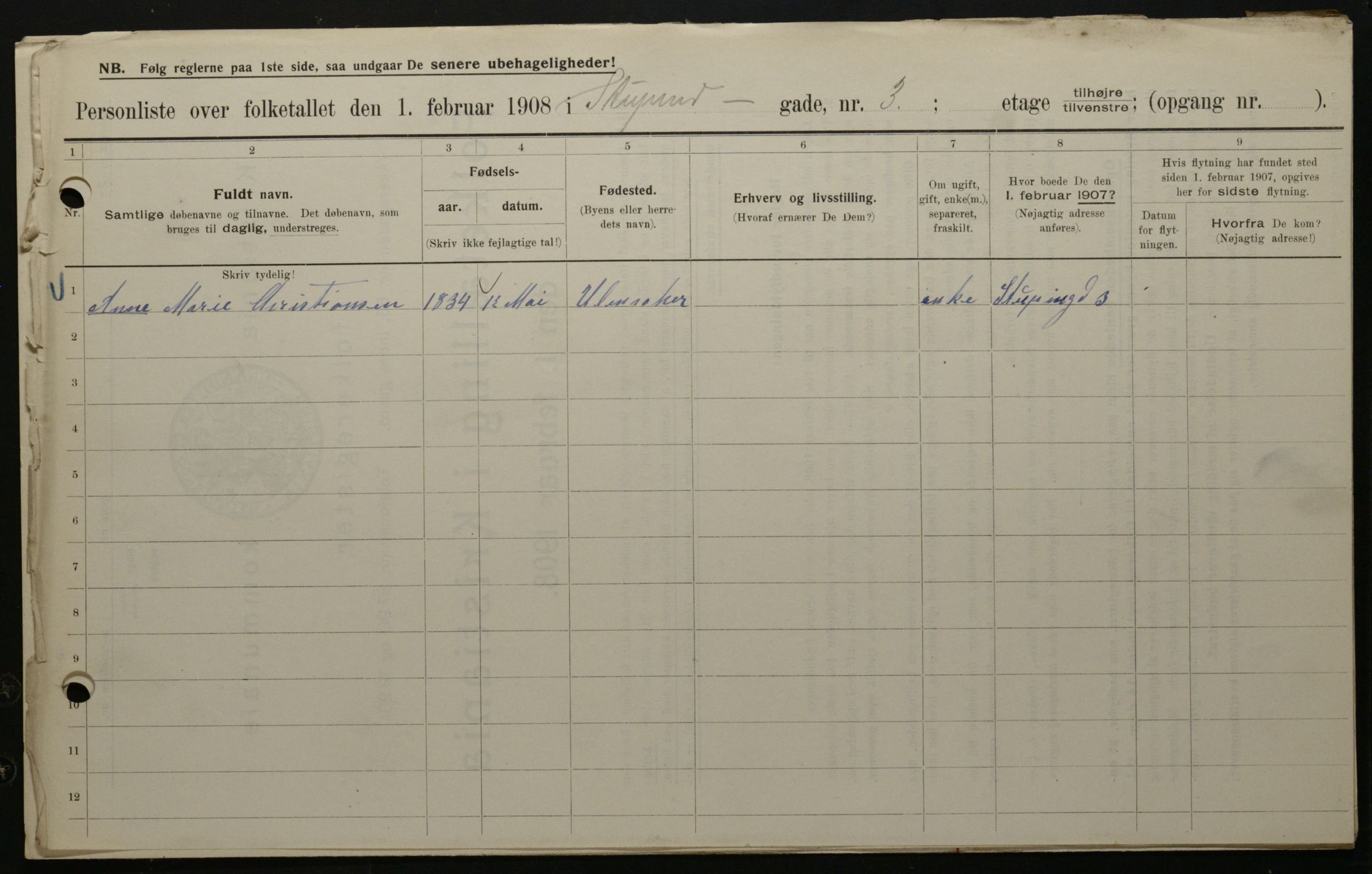 OBA, Municipal Census 1908 for Kristiania, 1908, p. 94020