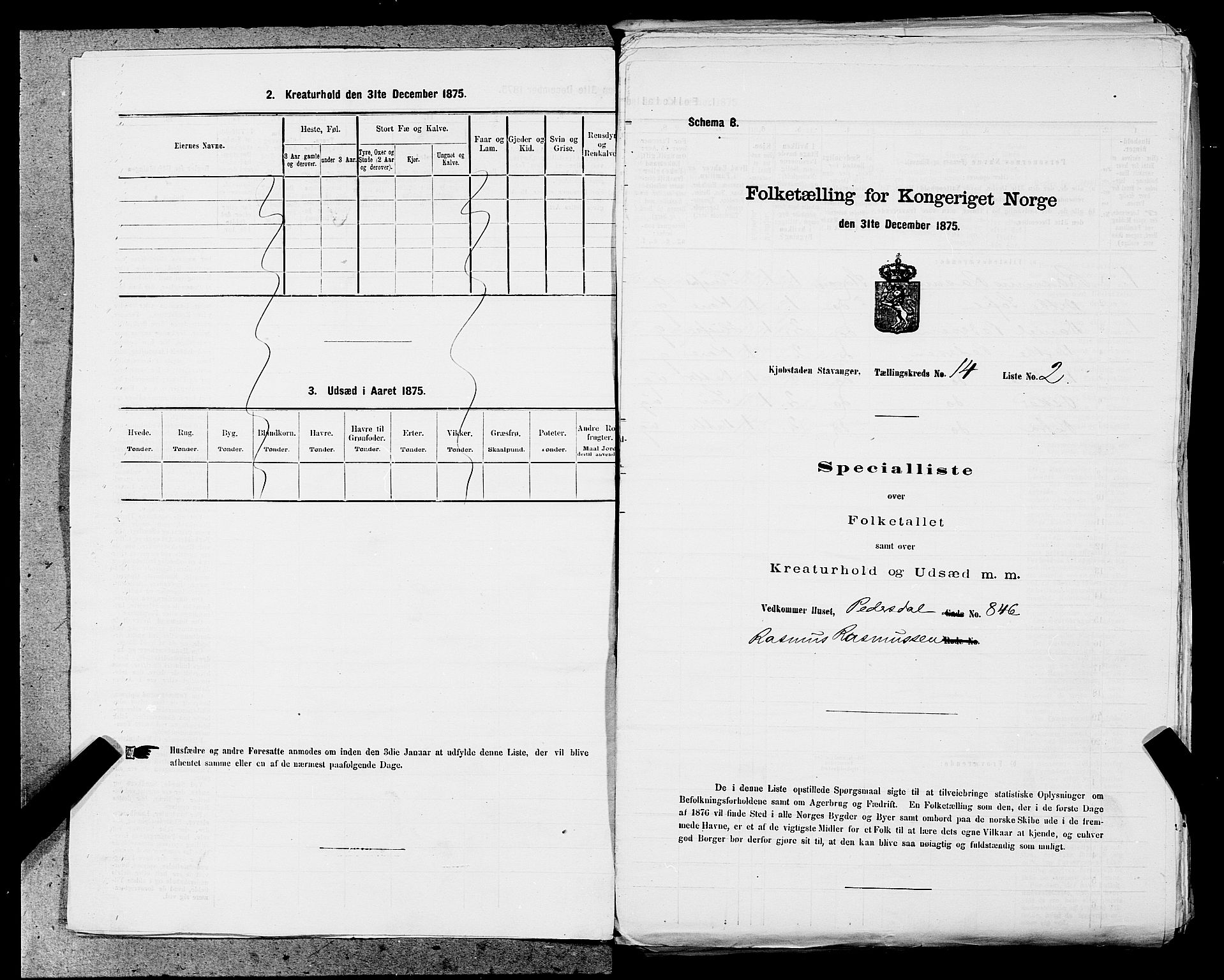 SAST, 1875 census for 1103 Stavanger, 1875, p. 2735