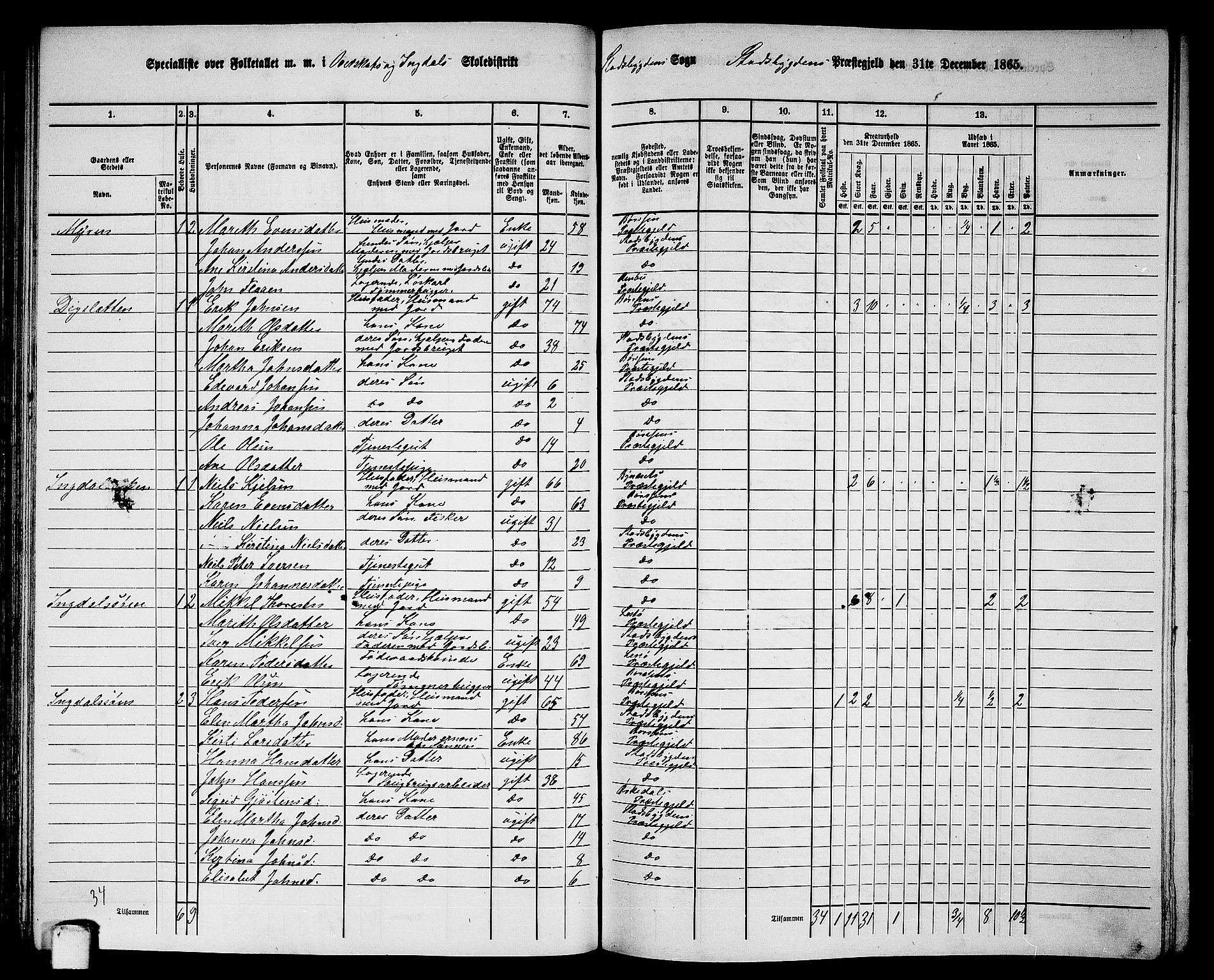 RA, 1865 census for Stadsbygd, 1865, p. 70