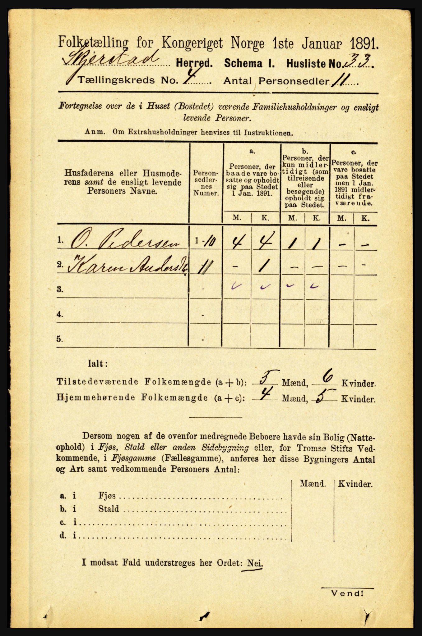 RA, 1891 census for 1842 Skjerstad, 1891, p. 1094