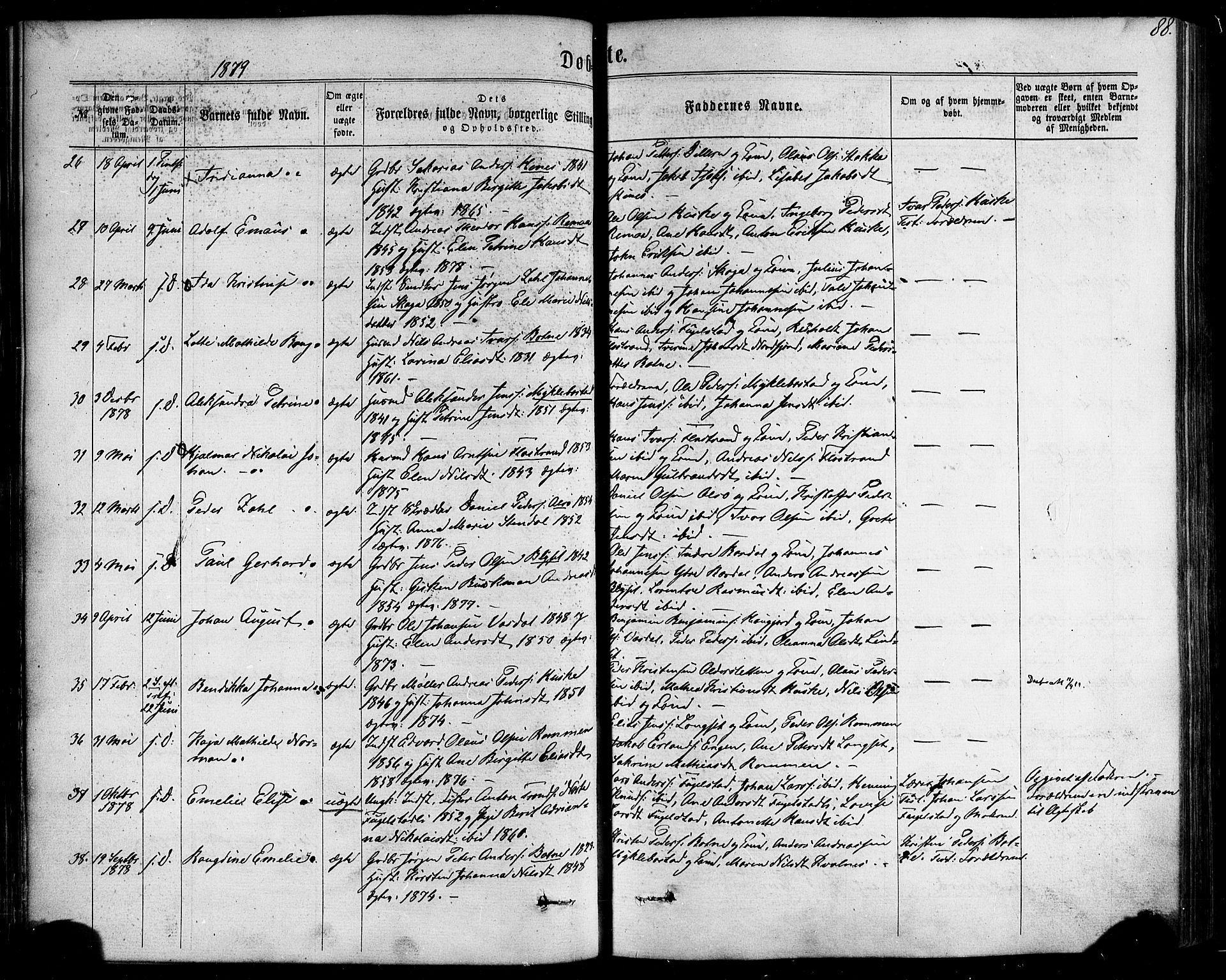 Ministerialprotokoller, klokkerbøker og fødselsregistre - Nordland, AV/SAT-A-1459/838/L0551: Parish register (official) no. 838A09, 1864-1880, p. 88