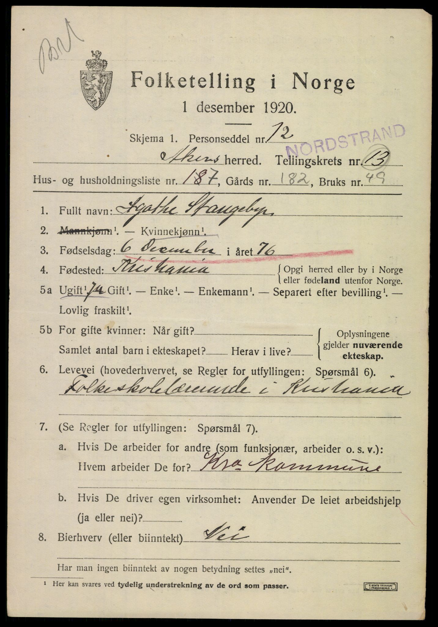 SAO, 1920 census for Aker, 1920, p. 77466